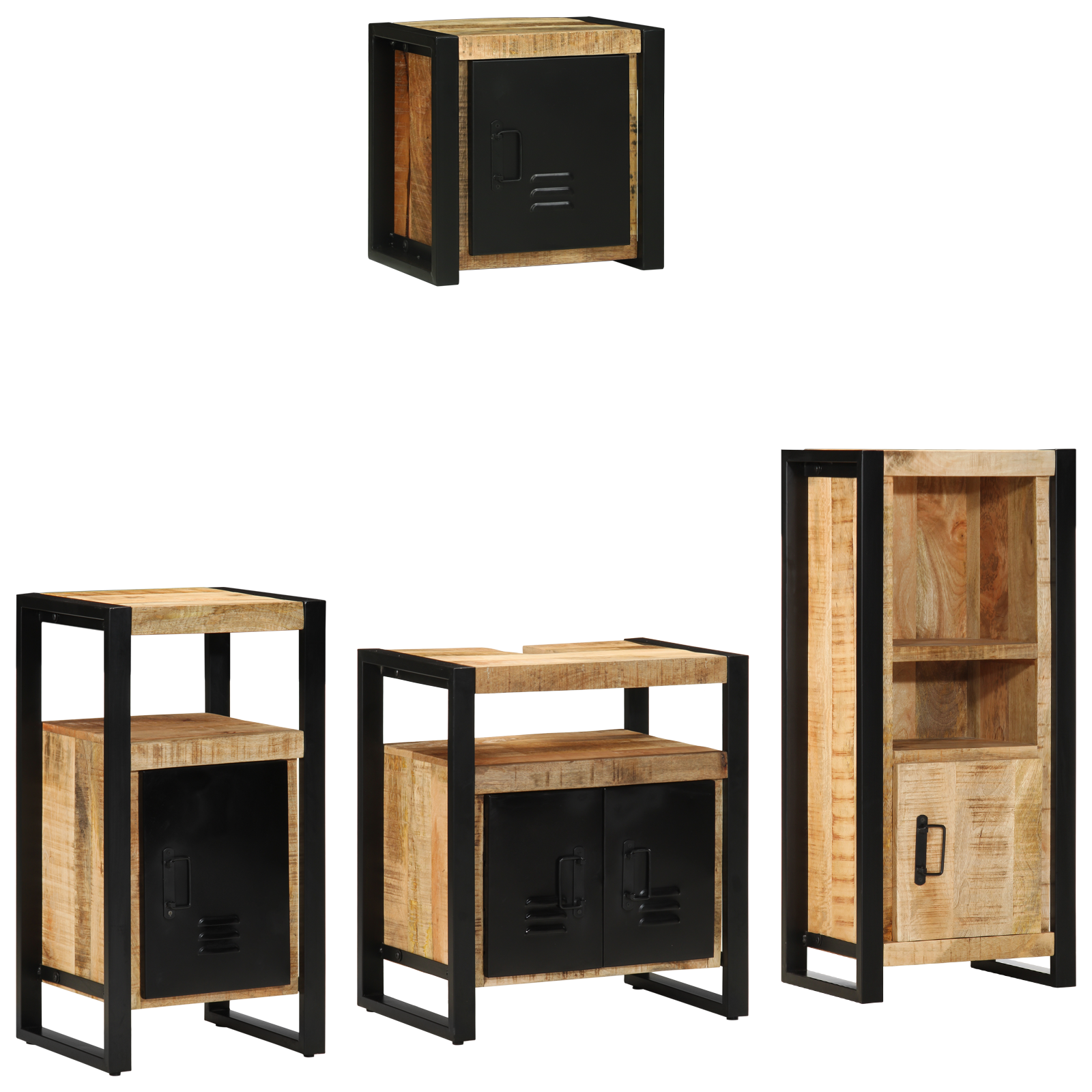 Badkamermeubelset met plank met opslag met de deur 4 pcs Bruin Massief Mango Hout