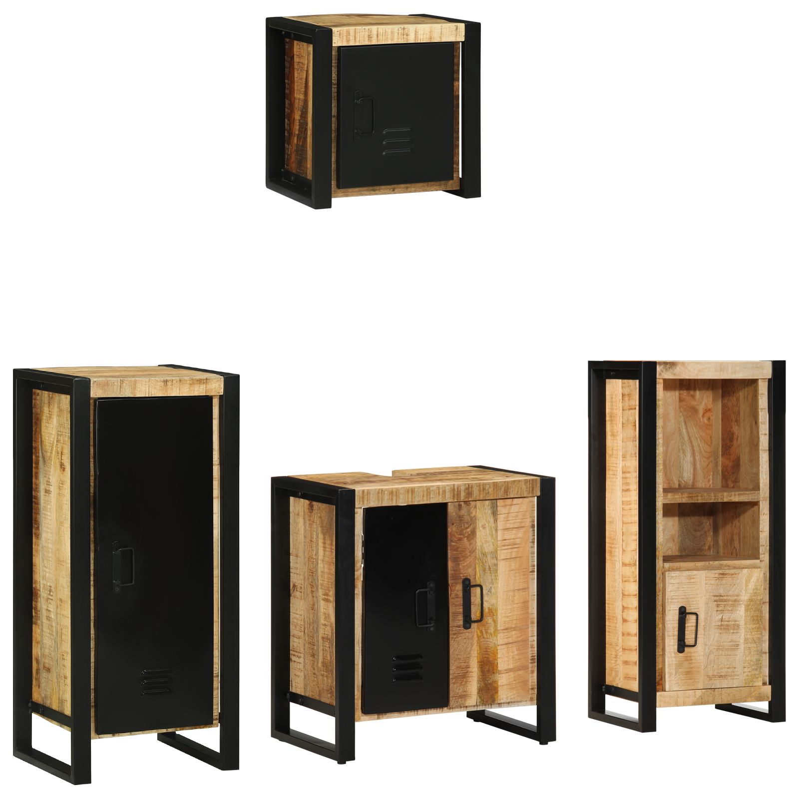 Badkamermeubelset met plank met opslag met de deur 4 pcs Bruin Massief Mango Hout