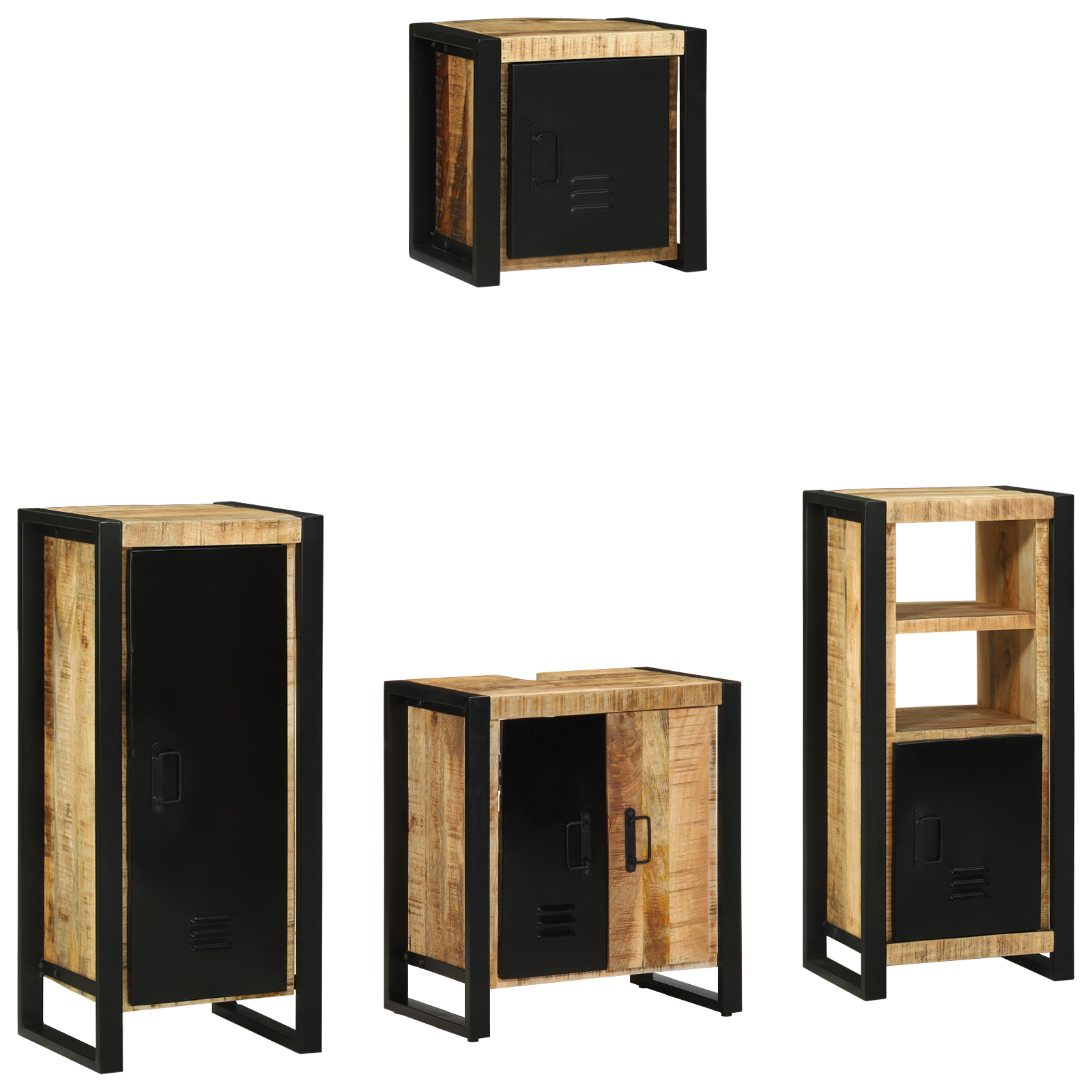 Badkamermeubelset met plank met opslag met de deur 4 pcs Bruin Massief Mango Hout