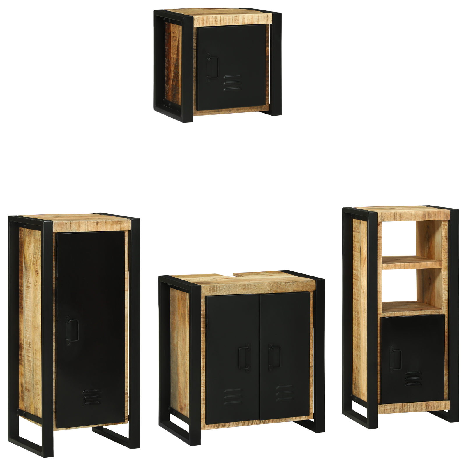 Badkamermeubelset met plank met opslag met de deur 4 pcs Bruin Massief Mango Hout