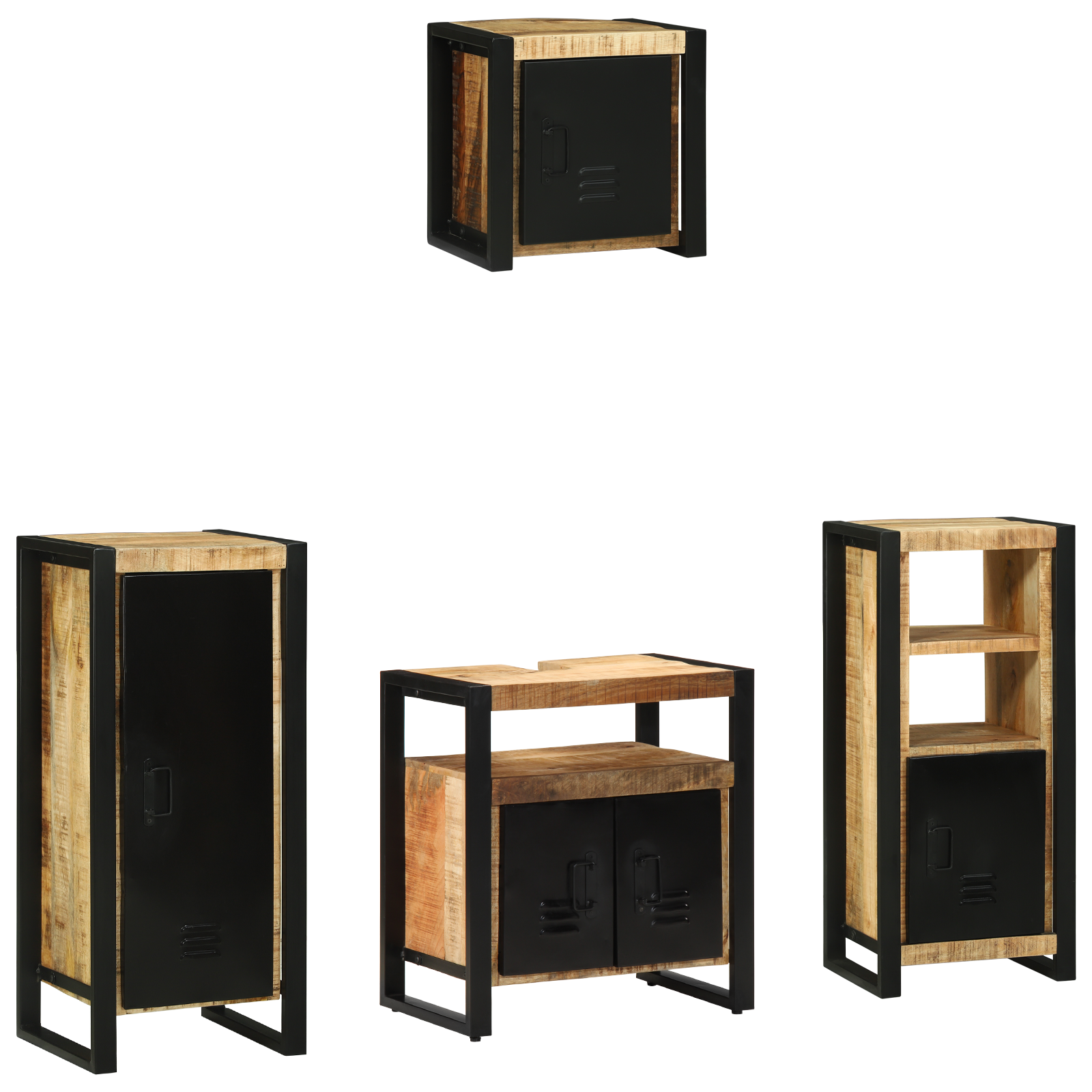 Badkamermeubelset met plank met opslag met de deur 4 pcs Bruin Massief Mango Hout