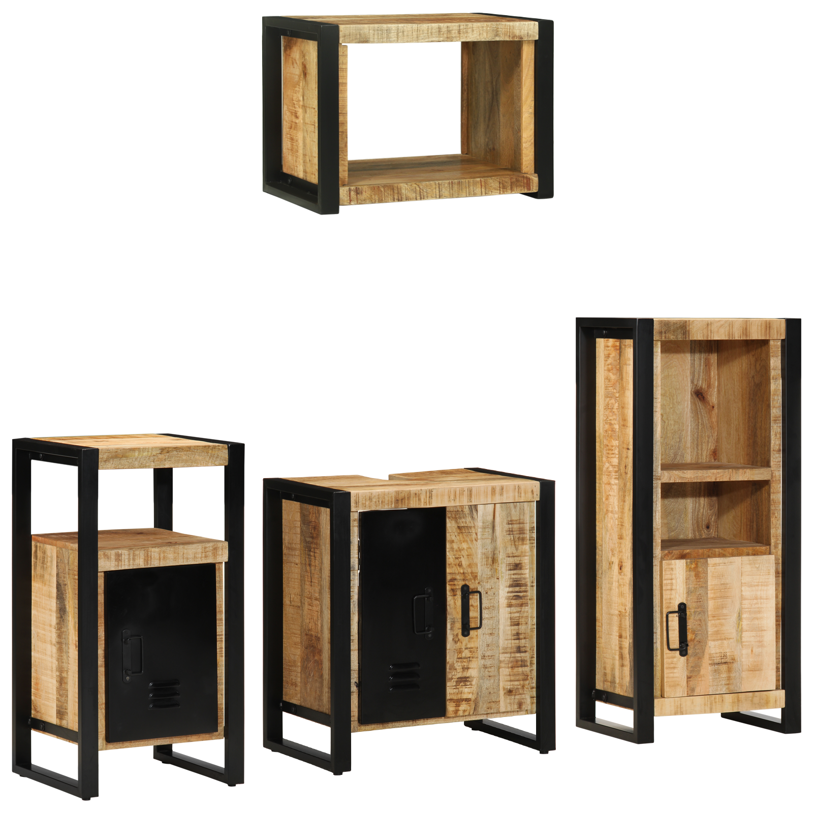 Badkamermeubelset met plank met opslag met de deur 4 pcs Bruin Massief Mango Hout