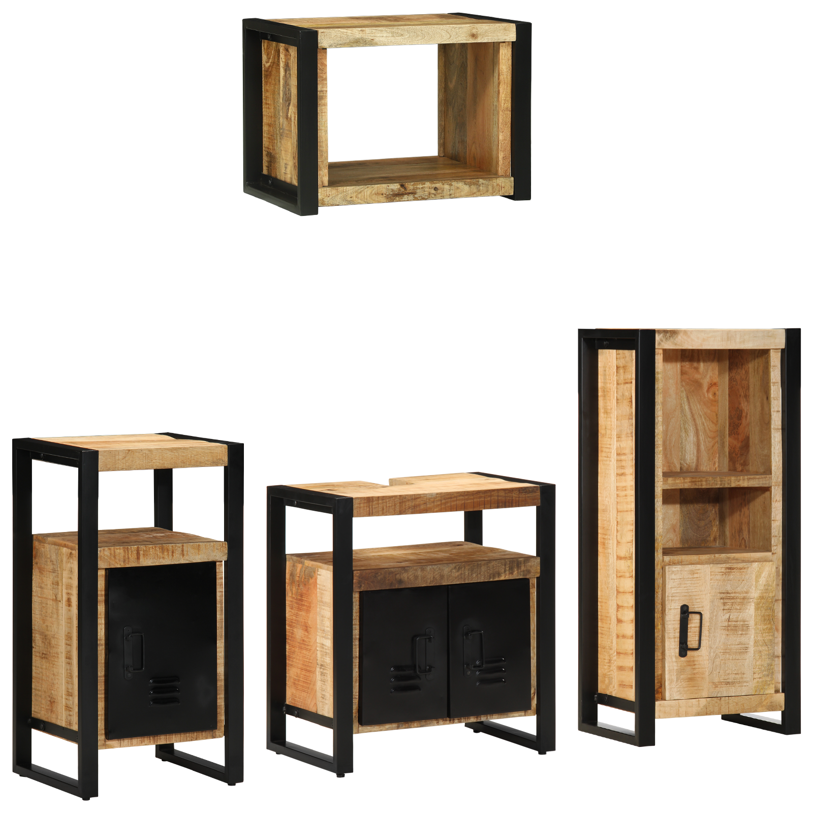 Badkamermeubelset met plank met opslag met de deur 4 pcs Bruin Massief Mango Hout