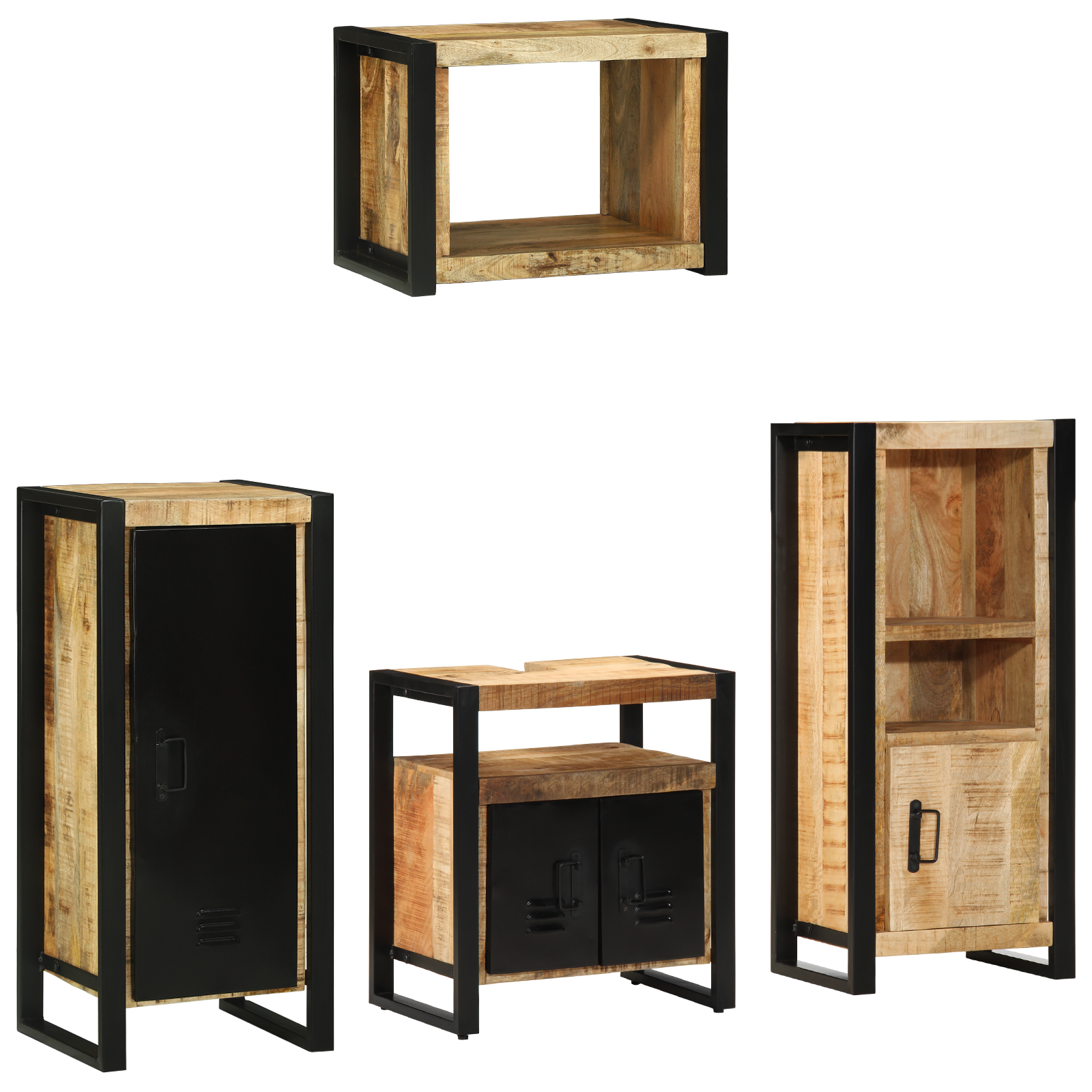 Badkamermeubelset met plank met opslag met de deur 4 pcs Bruin Massief Mango Hout