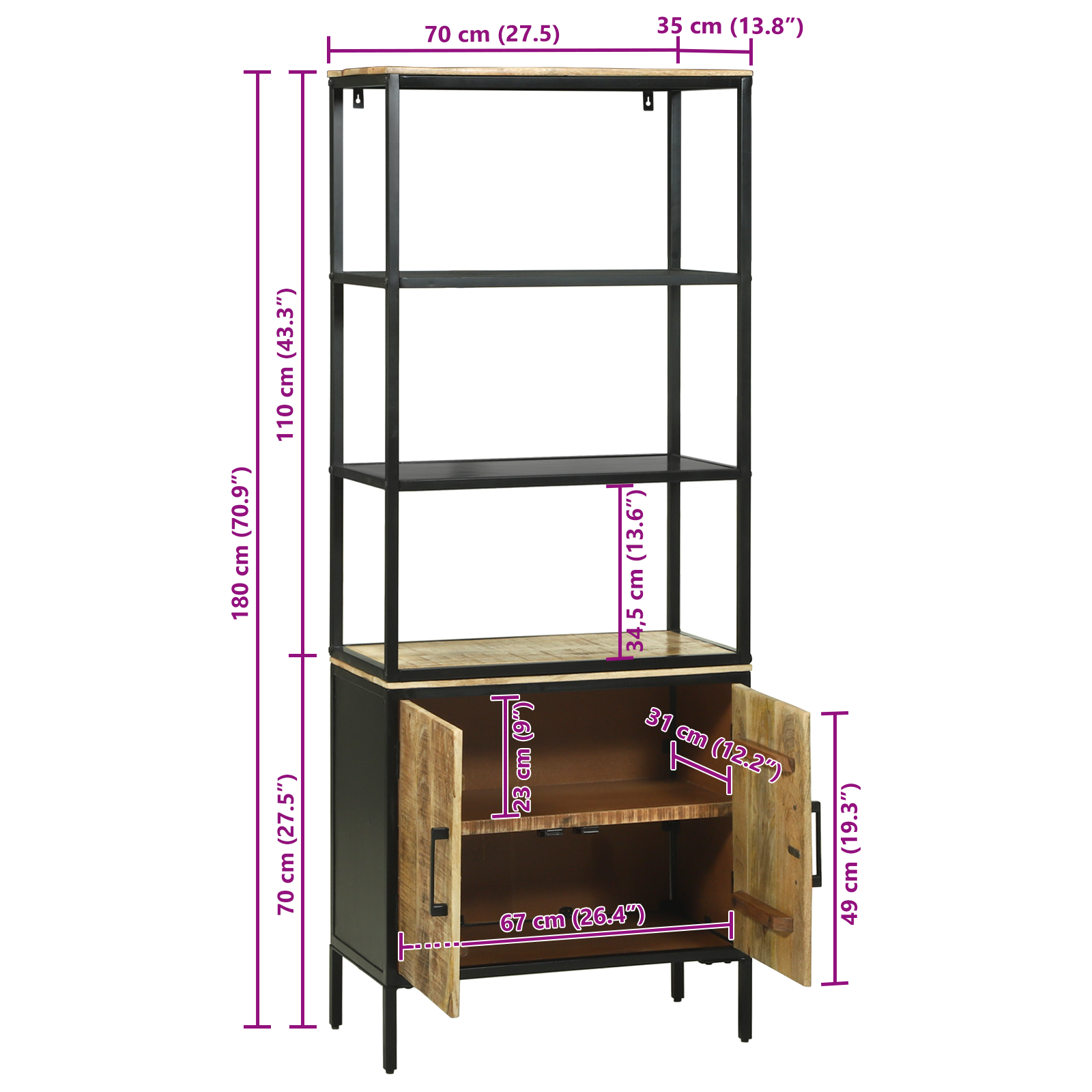 Highboard 70x35x180 cm Solid Rough Wood Mango - Image 11