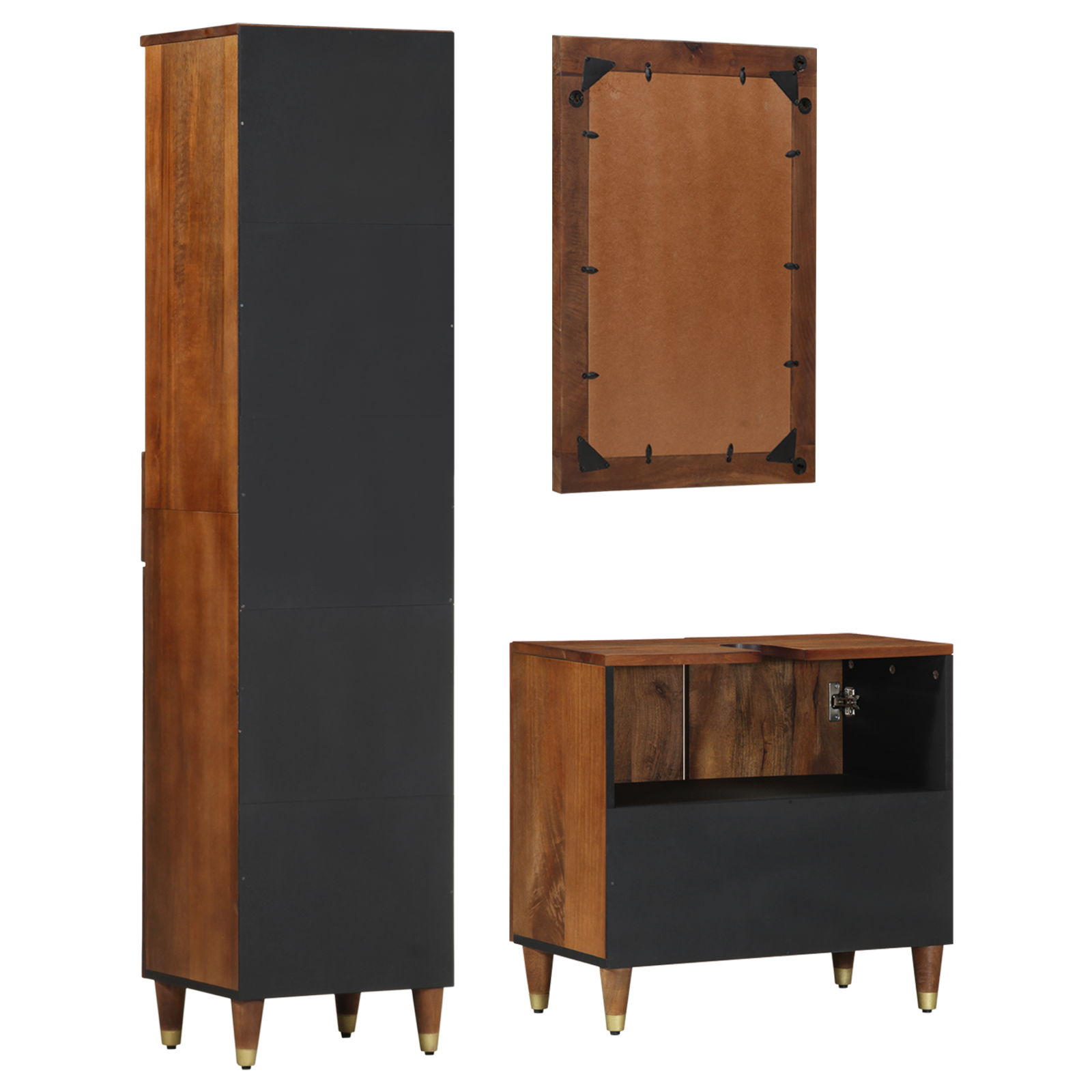 3 Piece Bathroom Furniture Set Solid Rough Wood Mango - Image 7