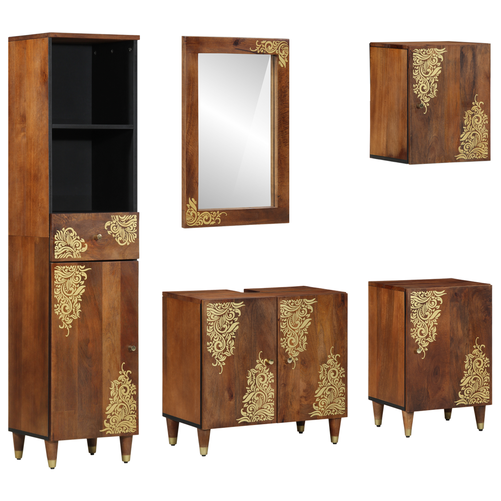 5 Piece Bathroom Furniture Set Solid Rough Wood Mango