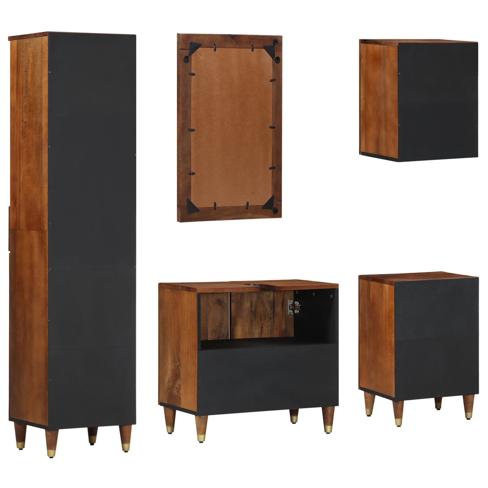 5 Piece Bathroom Furniture Set Solid Rough Wood Mango - Image 9