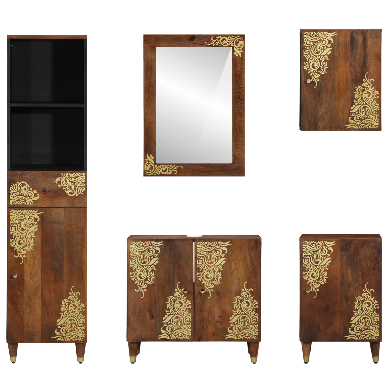 5 Piece Bathroom Furniture Set Solid Rough Wood Mango - Image 8