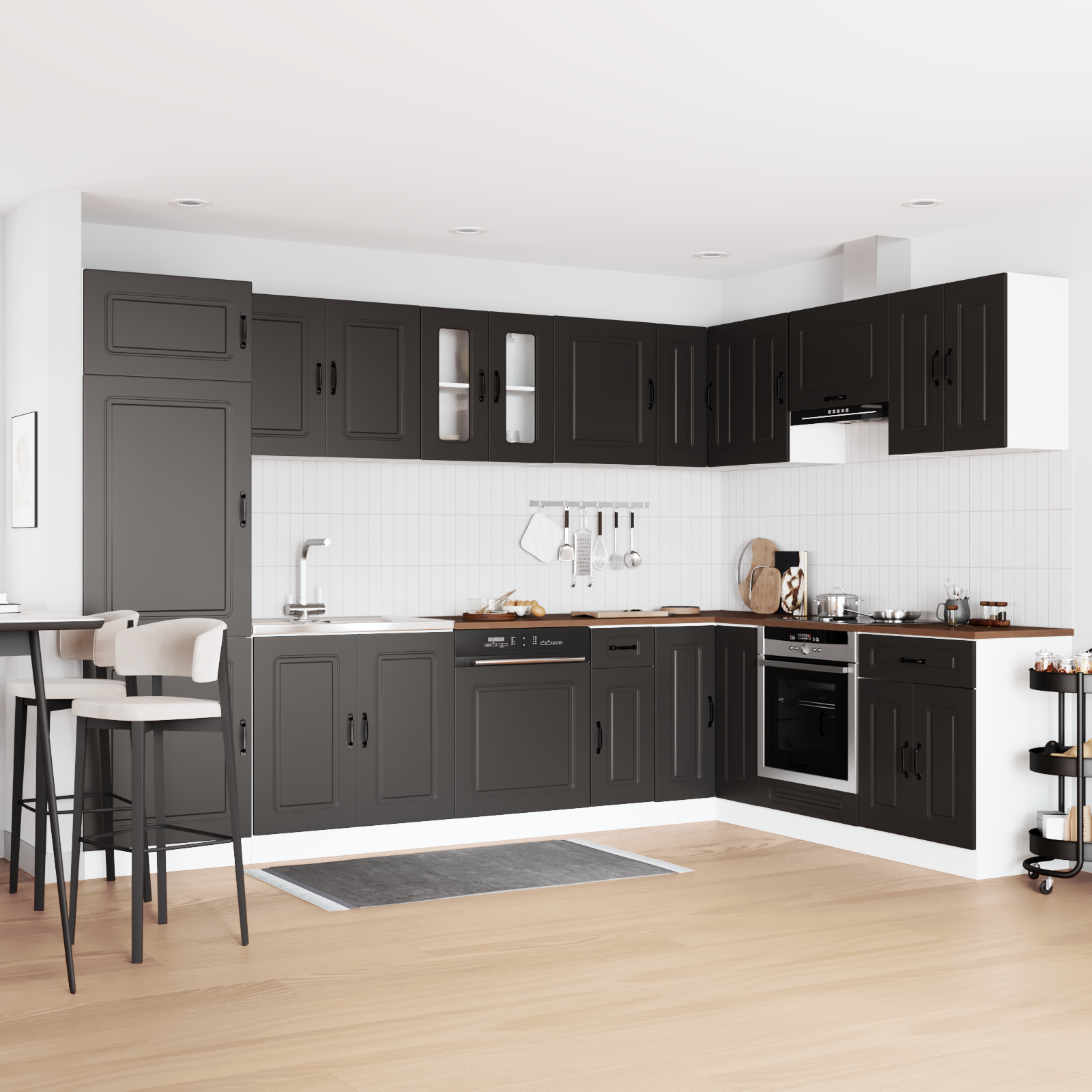 vidaXL Dulap de bucătărie cu ușă Kalmar 2 pcs Negru 80 x 46 x 81.5 cm