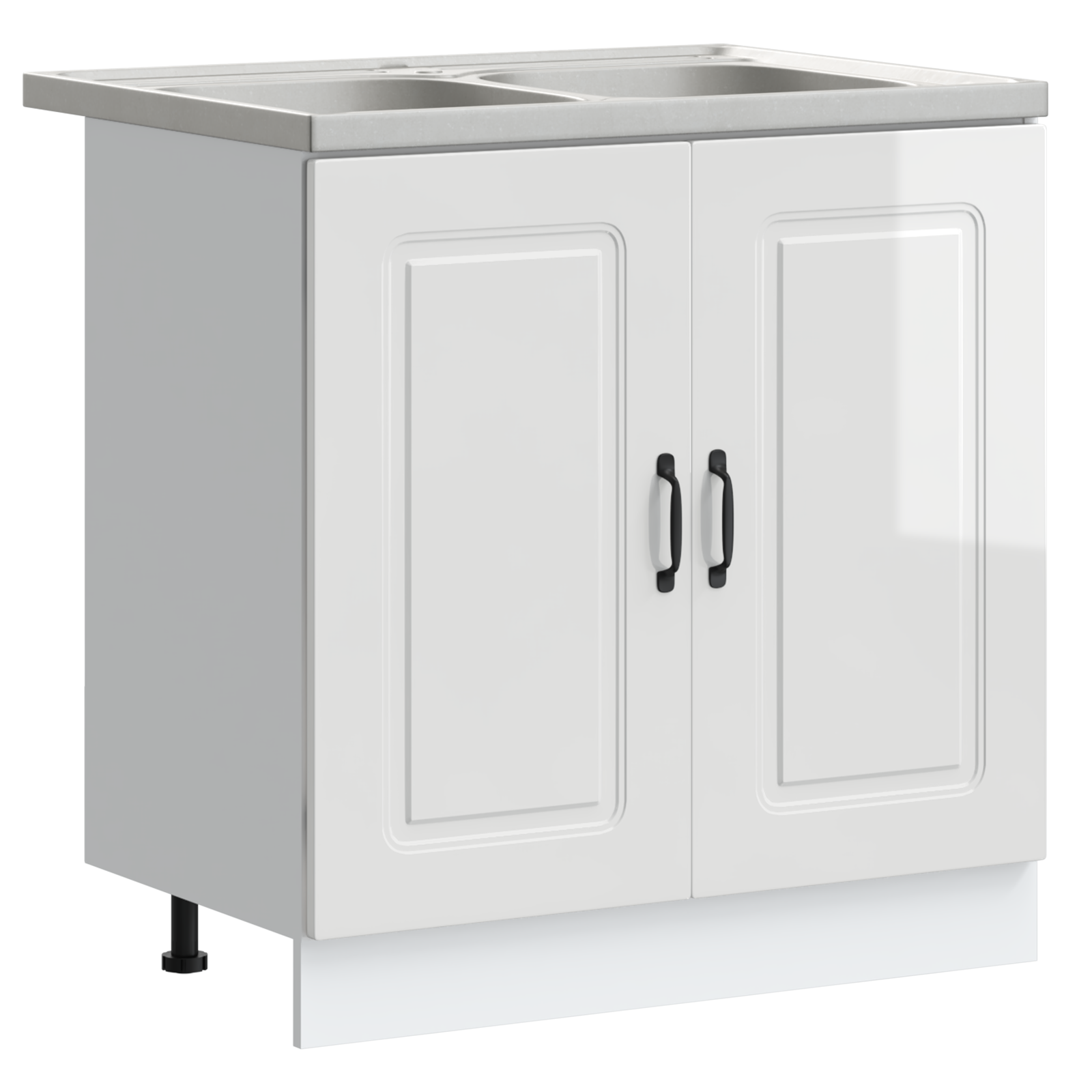 Kitchen Cabinet ""Kalmar"" with Double Basins High Gloss White Engineered wood - Image 2