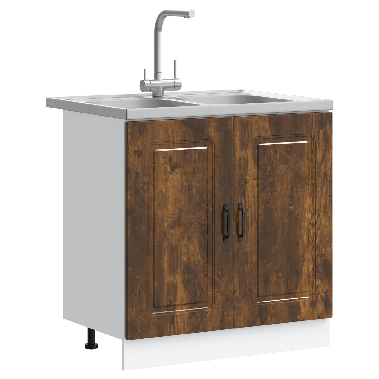 Kitchen Cabinet ""Kalmar"" with Double Basins Smoked Oak Engineered wood - Image 3