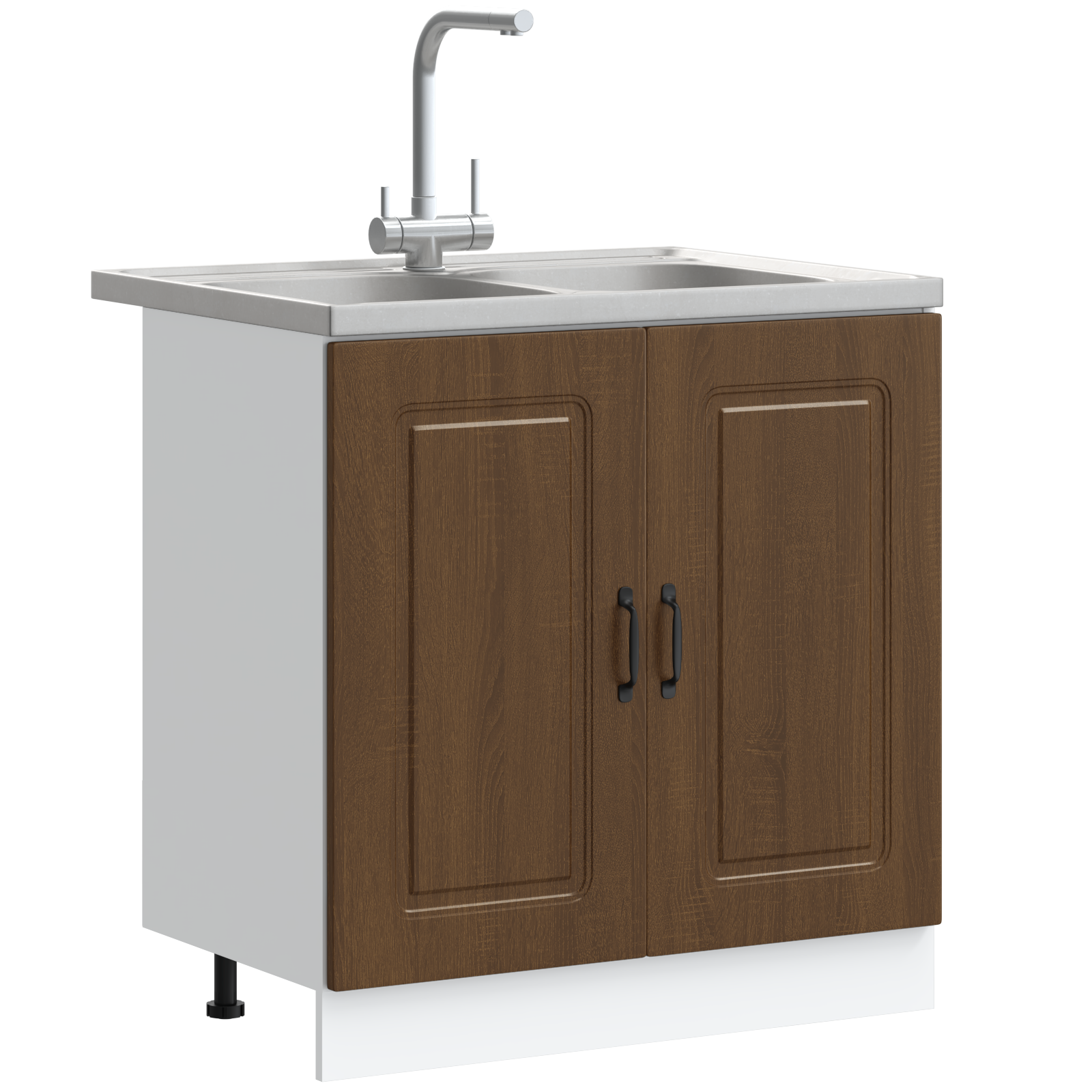 Kitchen Cabinet ""Kalmar"" with Double Basins Brown Oak Engineered wood - Image 3