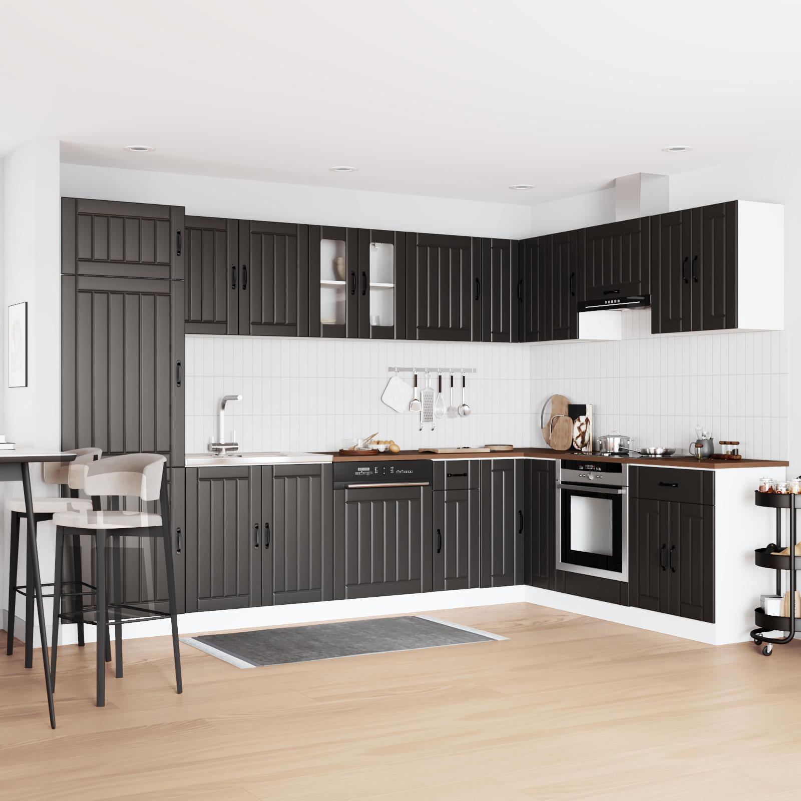 vidaXL Dulap de bucătărie cu ușă Lucca 2 pcs Negru 80 x 46 x 81.5 cm