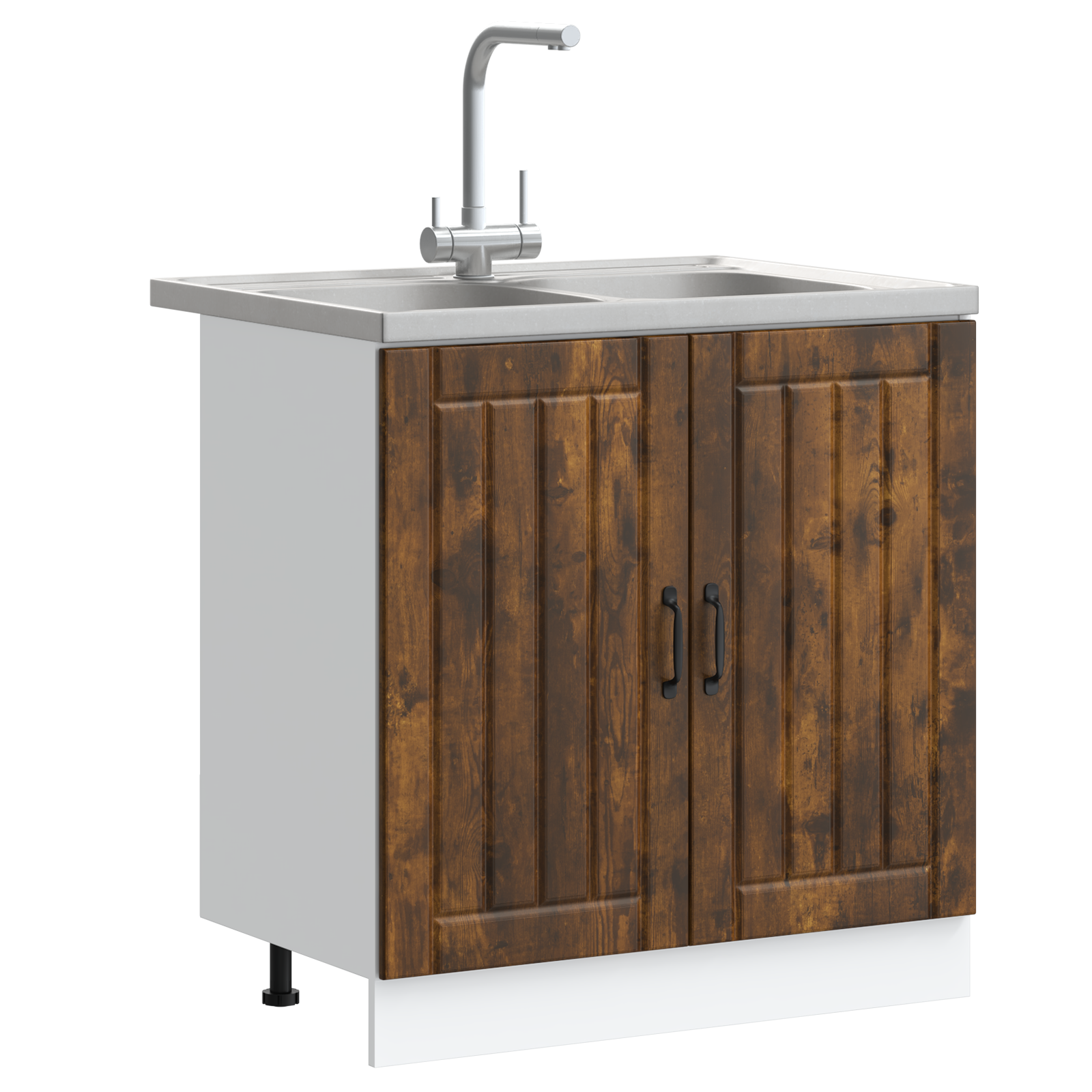 Lucca Kitchen Cabinet with Double Basins in Smoked Oak Engineered Wood - Image 3