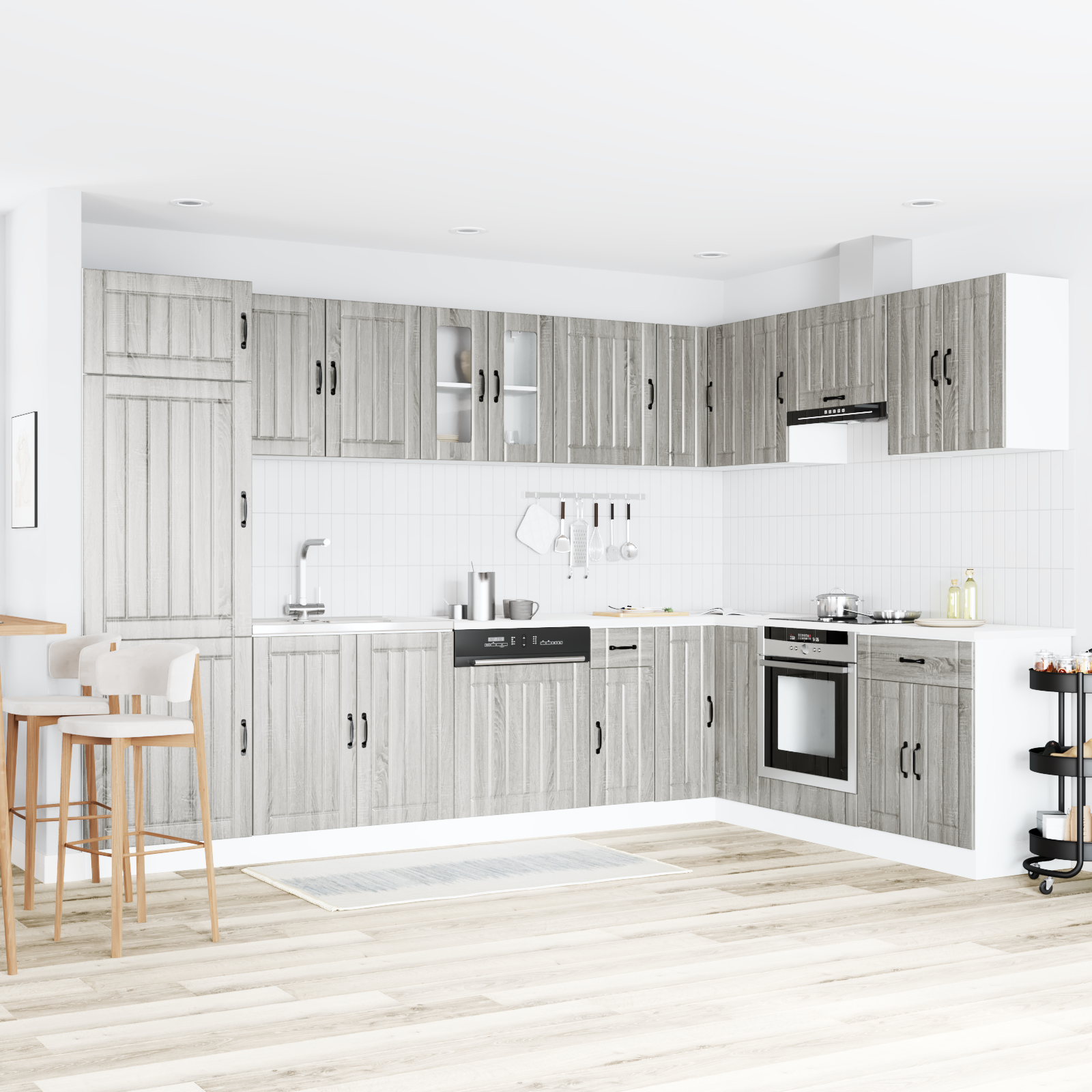 vidaXL Dulap de bucătărie Lucca 2 pcs Gri deschis 80 x 46 x 81.5 cm