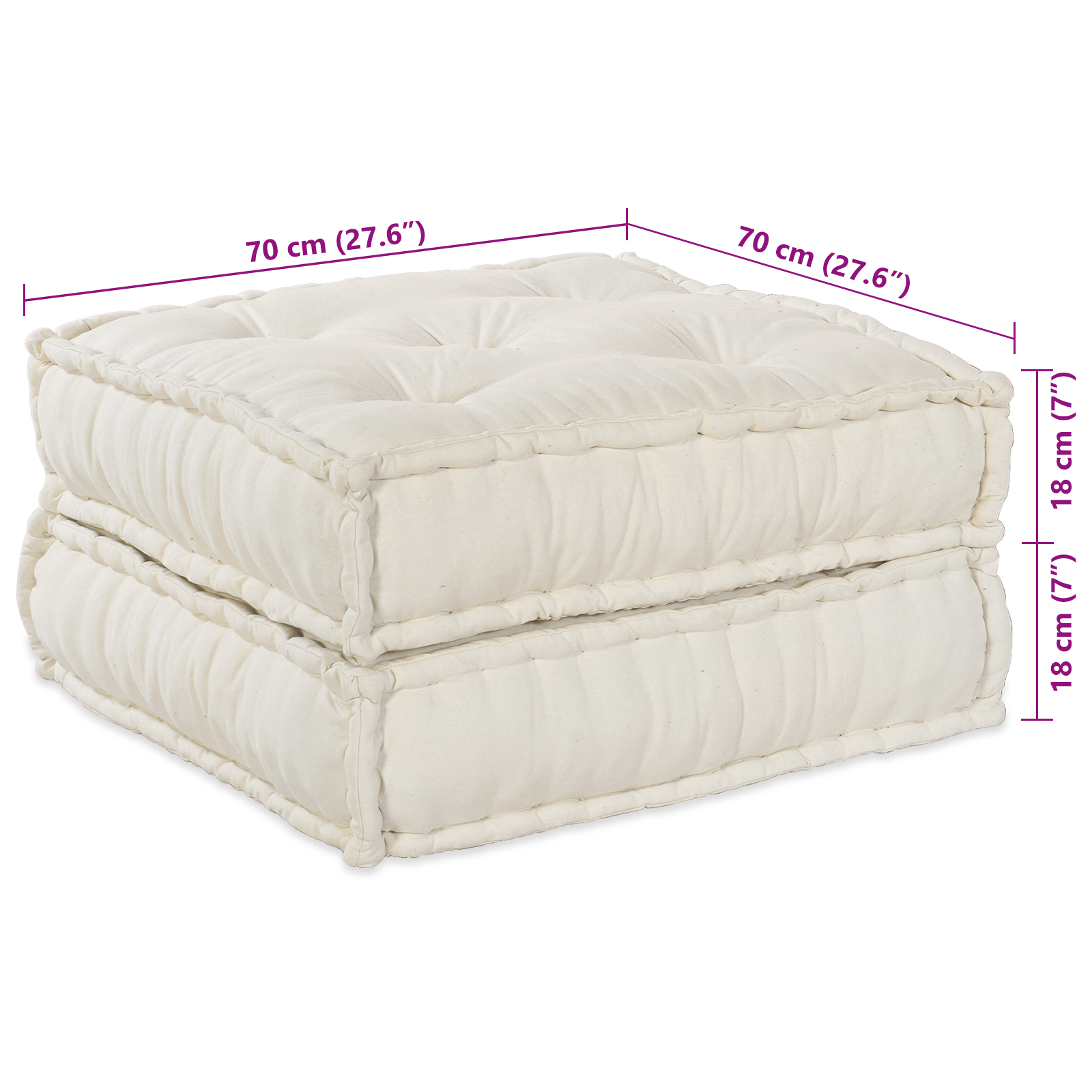 2-Seater Modular Pouffe Sofa Convertible Cream Fabric - Image 9