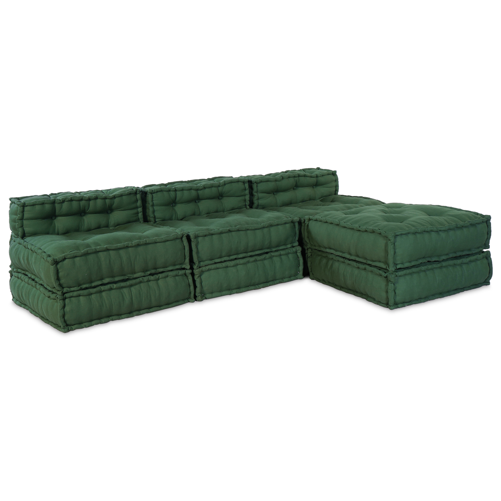 Modular Poufs Set of 4 in Green Fabric