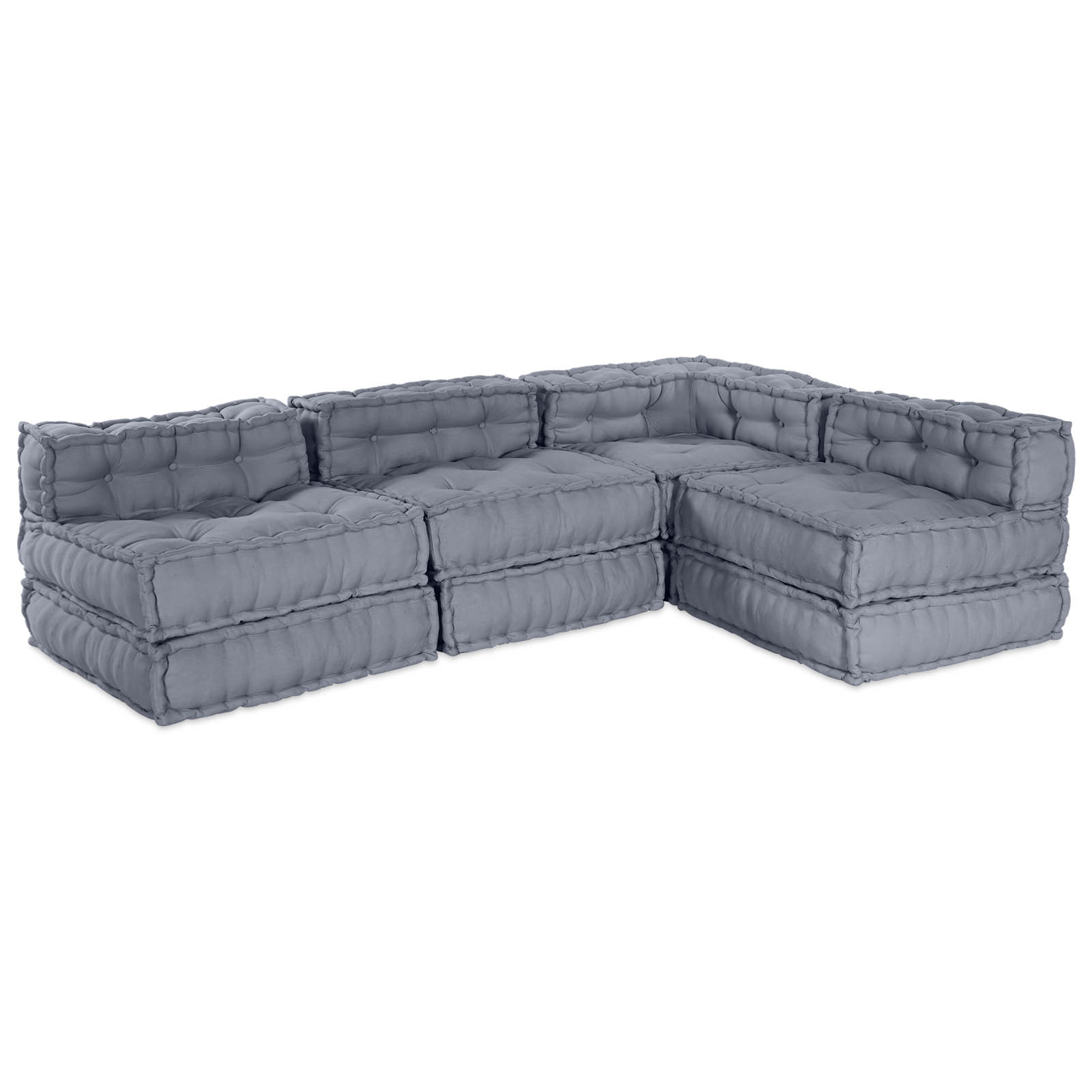 4-Seater Modular Pouffe Sofa Convertible Grey Fabric - Image 9