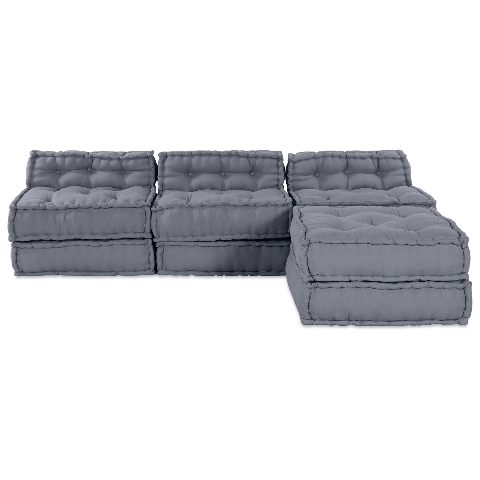4-Seater Modular Pouffe Sofa Convertible Grey Fabric - Image 6