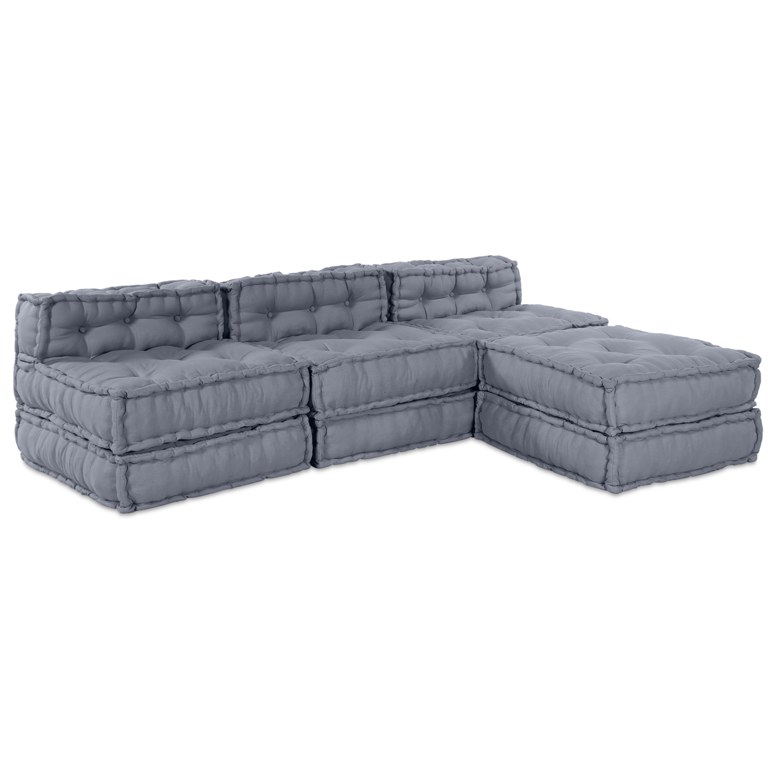 4-Seater Modular Pouffe Sofa Convertible Grey Fabric - Image 8