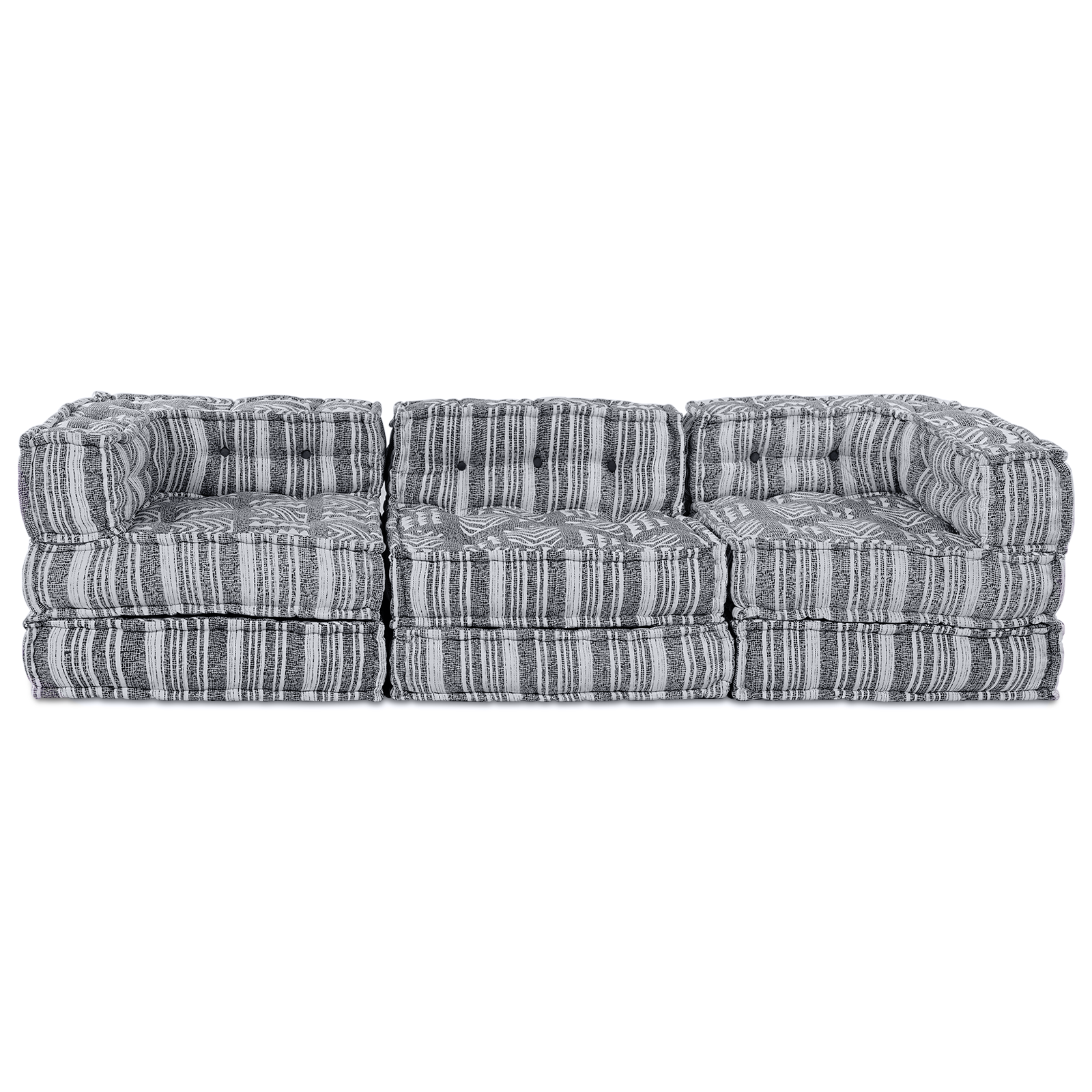 3-Seater Modular Pouffe Sofa - Light Grey Fabric, Converts Easily - Image 8
