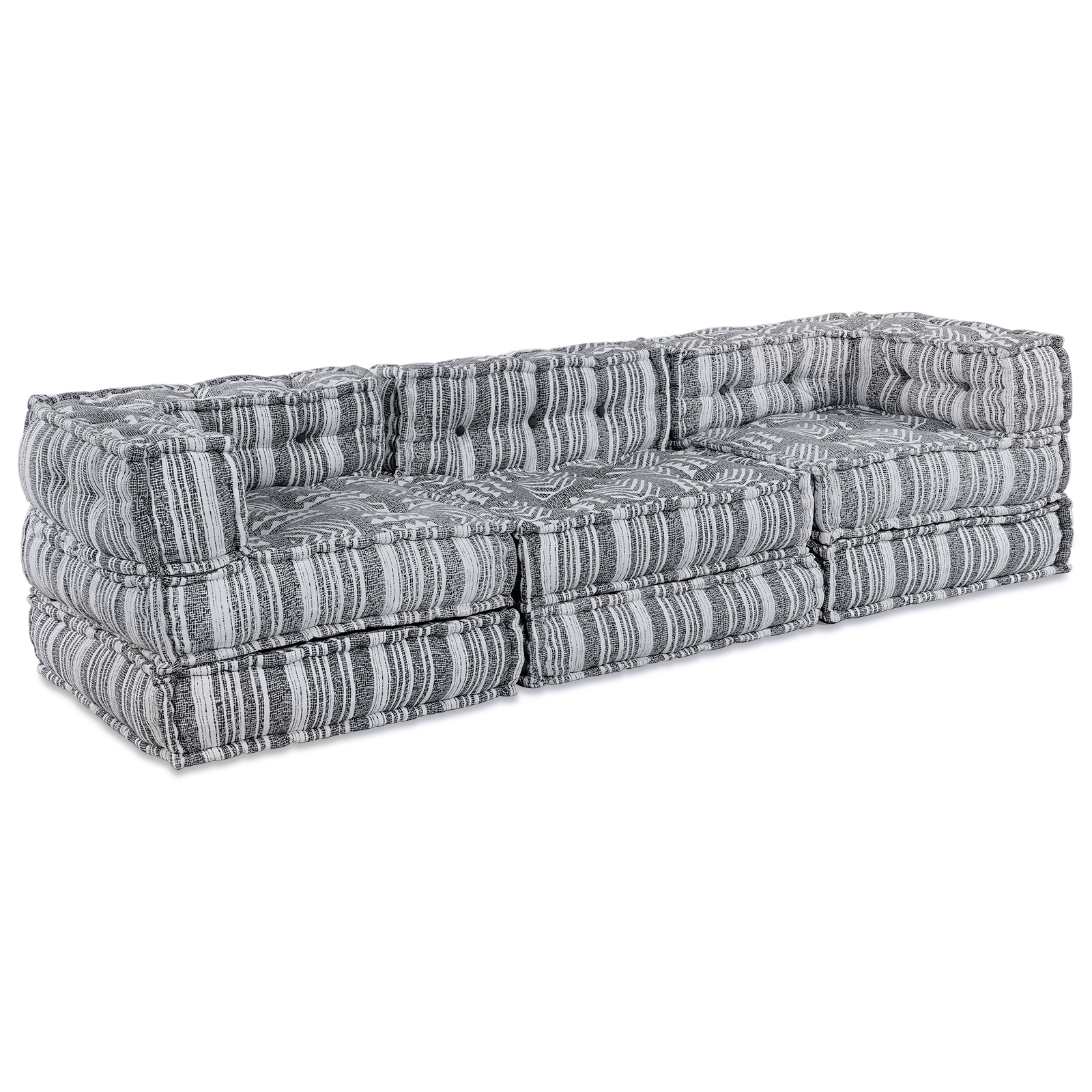 3-Seater Modular Pouffe Sofa - Light Grey Fabric, Converts Easily