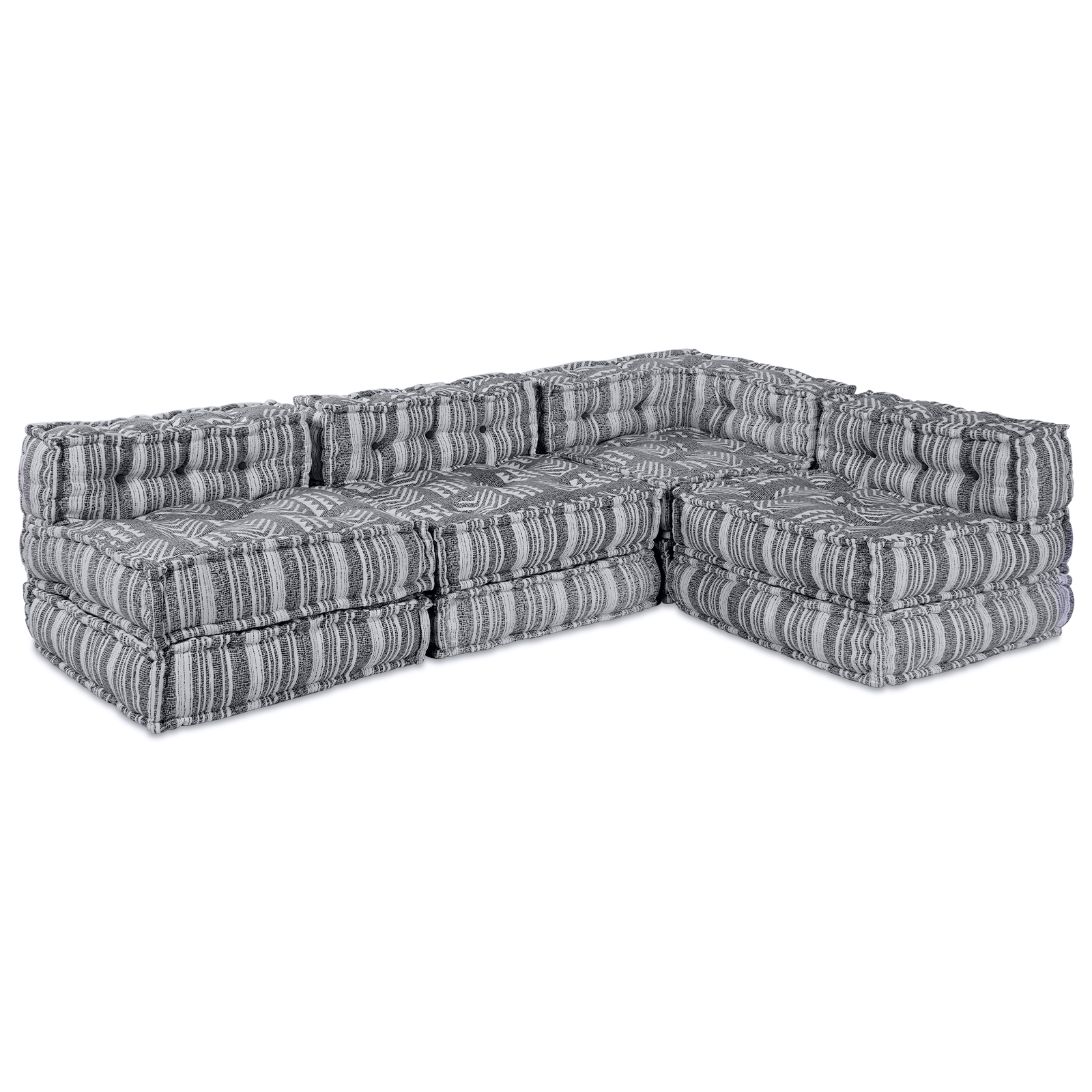 4-Seater Modular Pouffe Sofa that Turns into a Light Grey Fabric Bed