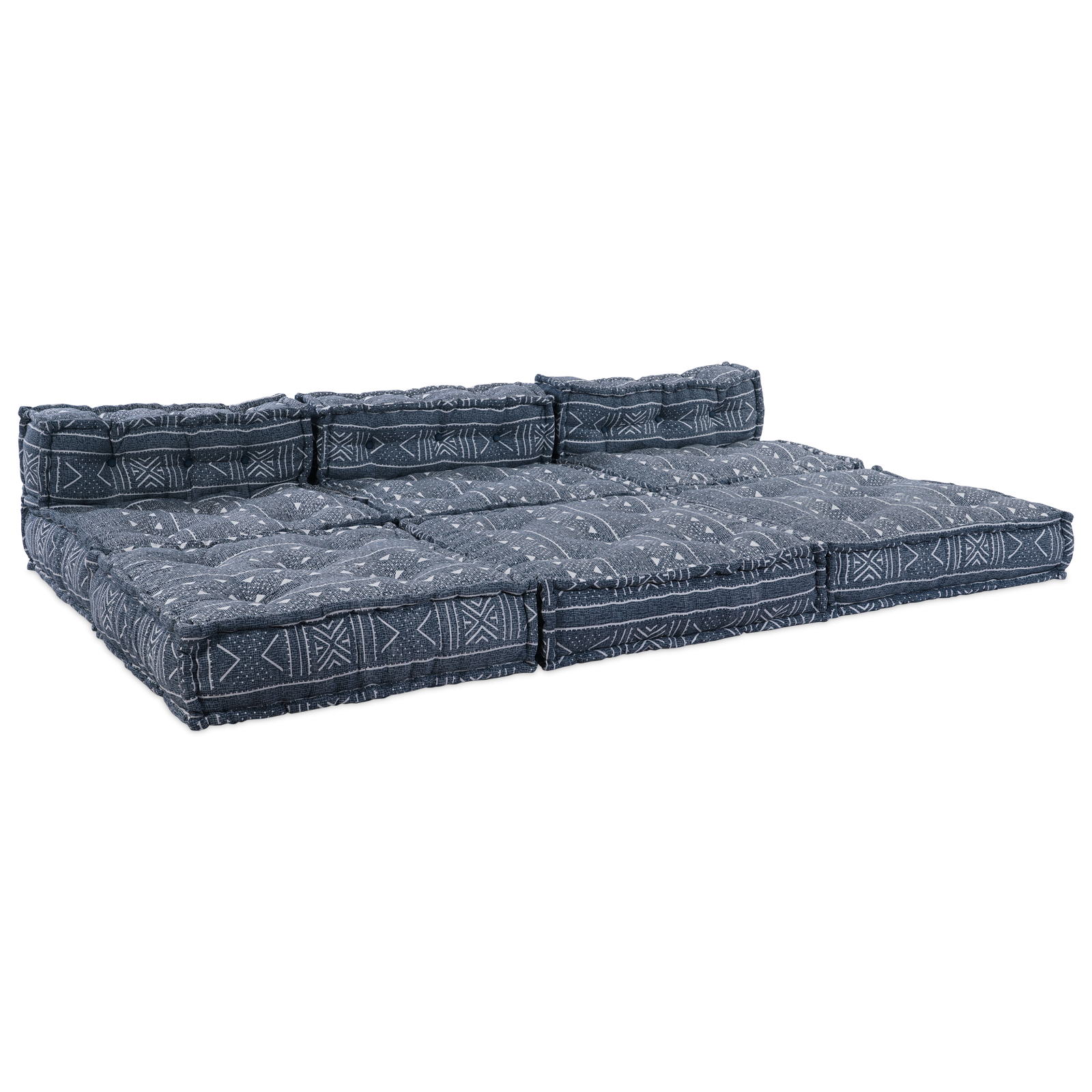 4-Seater Modular Pouffe Sofa that Turns into a Bed in Indigo Fabric - Image 2