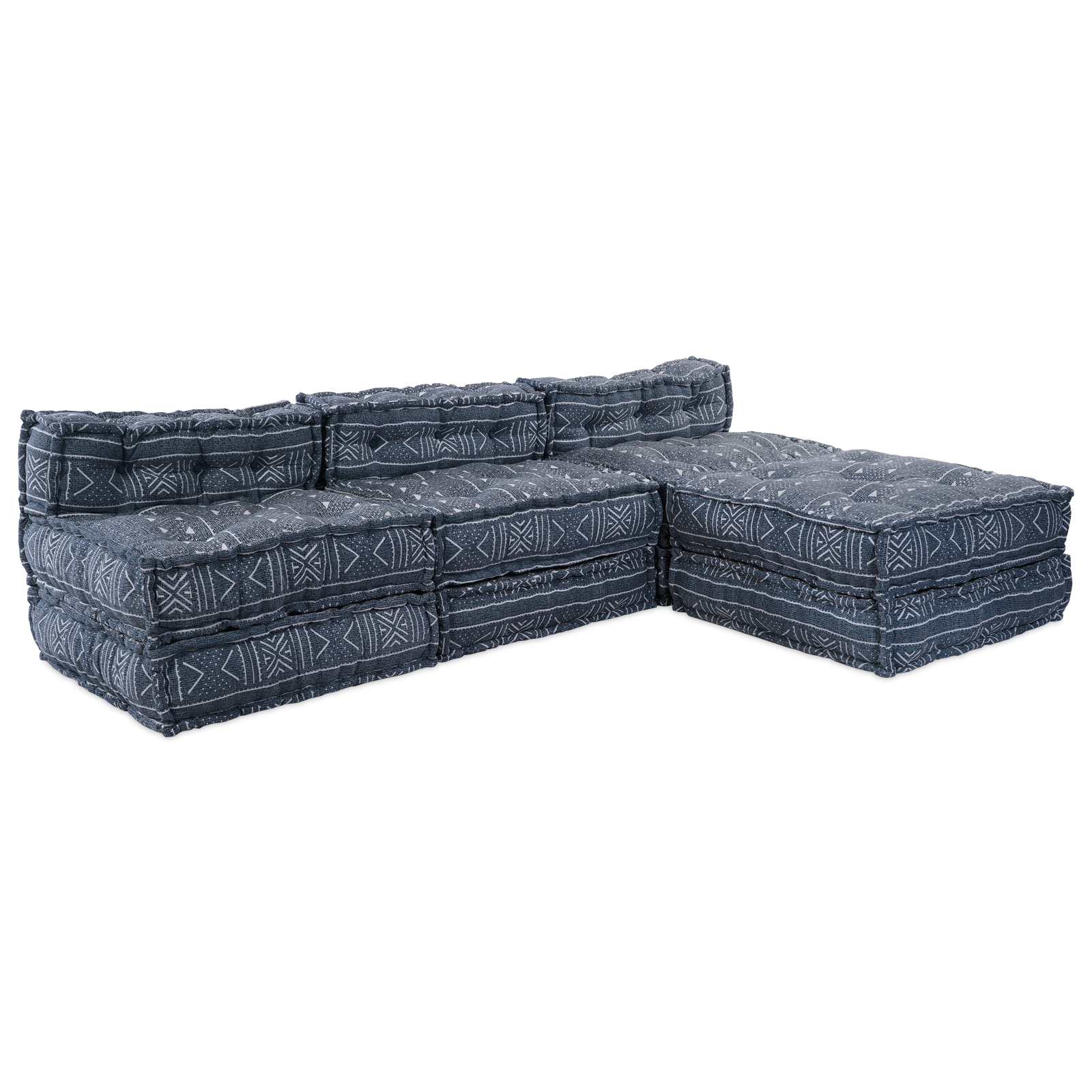 4-Seater Modular Pouffe Sofa that Turns into a Bed in Indigo Fabric