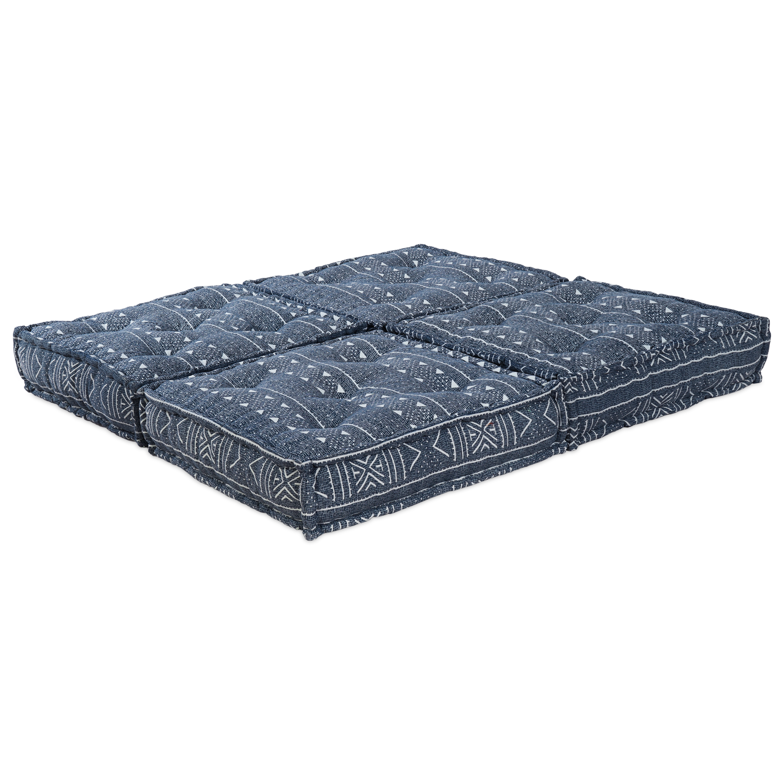 2-Seater Modular Pouffe Sofa Convertible in Indigo Fabric - Image 2