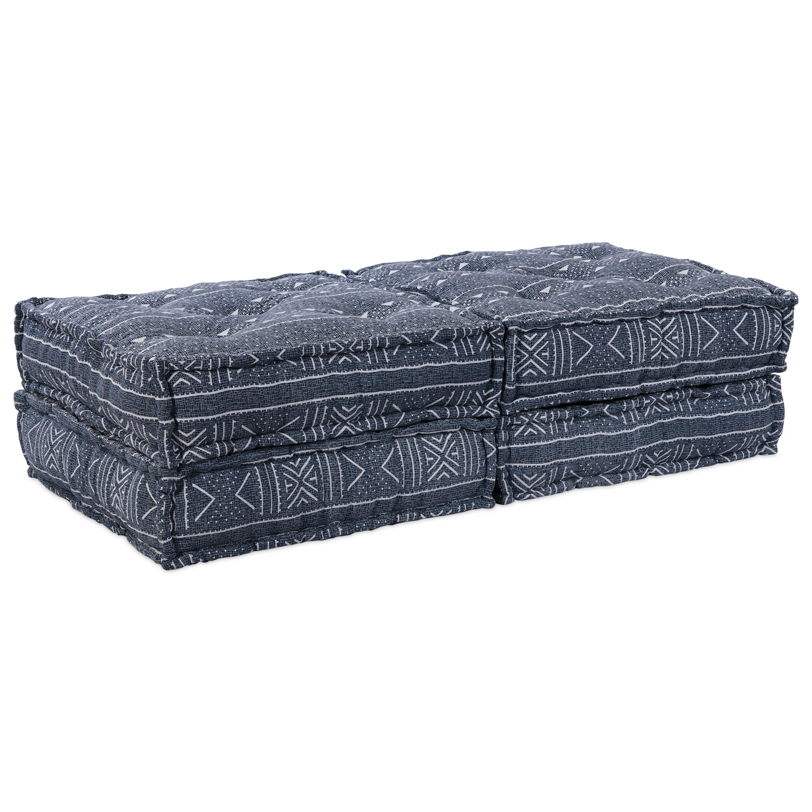 2-Seater Modular Pouffe Sofa Convertible in Indigo Fabric