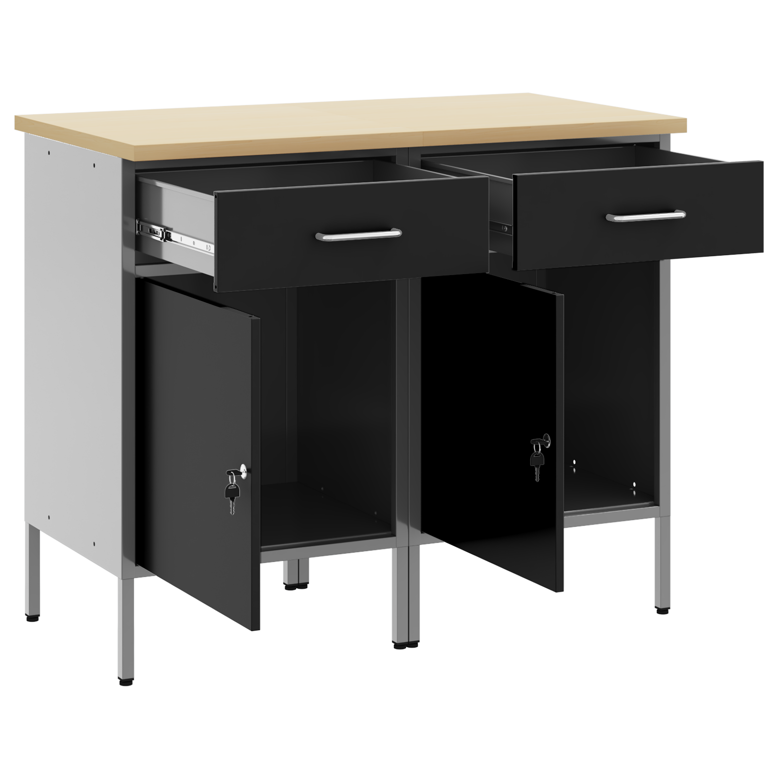 Work Cabinet 2 pcs Black and Grey Engineered Wood and Steel - Image 4