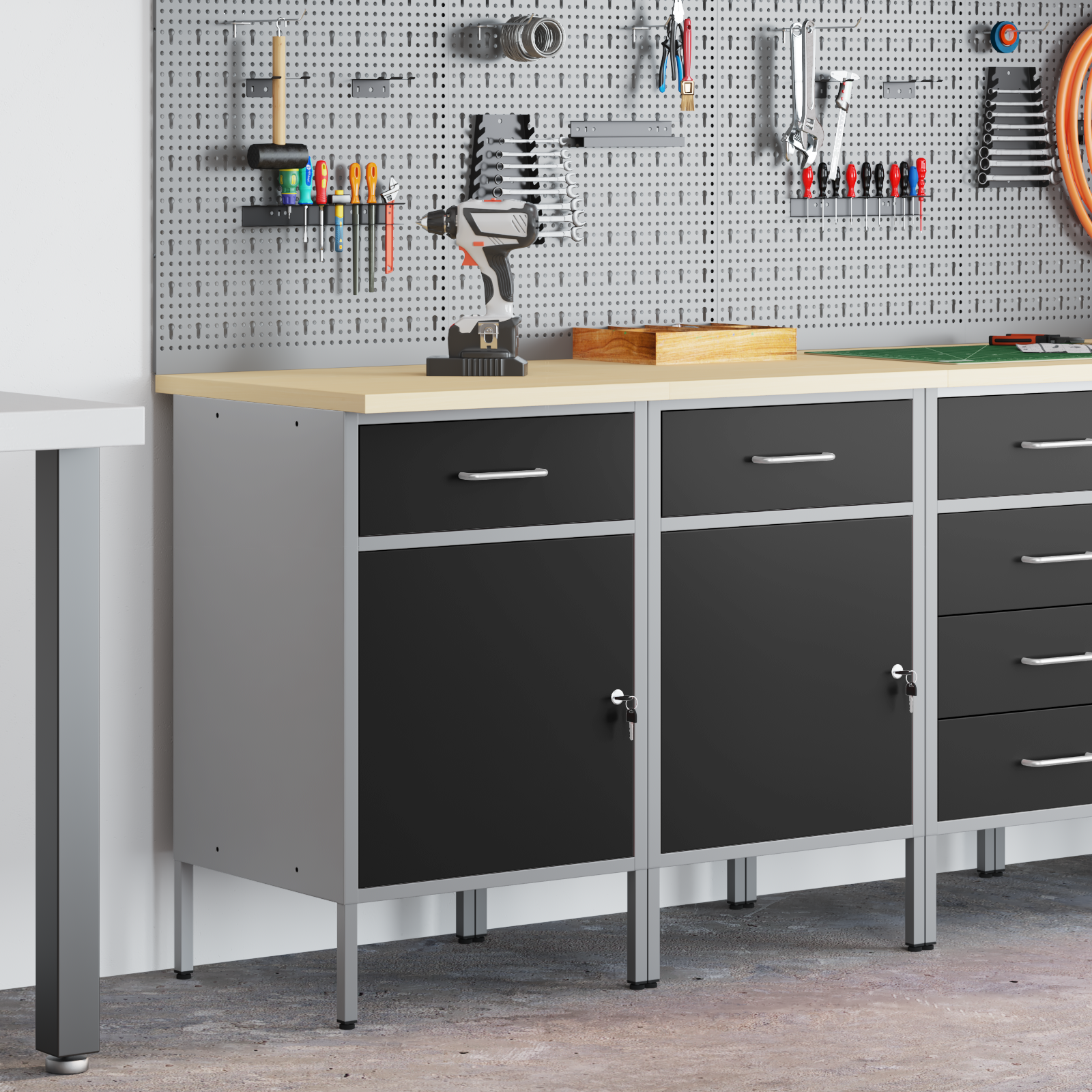 Work Cabinet 2 pcs Black and Grey Engineered Wood and Steel - Image 3