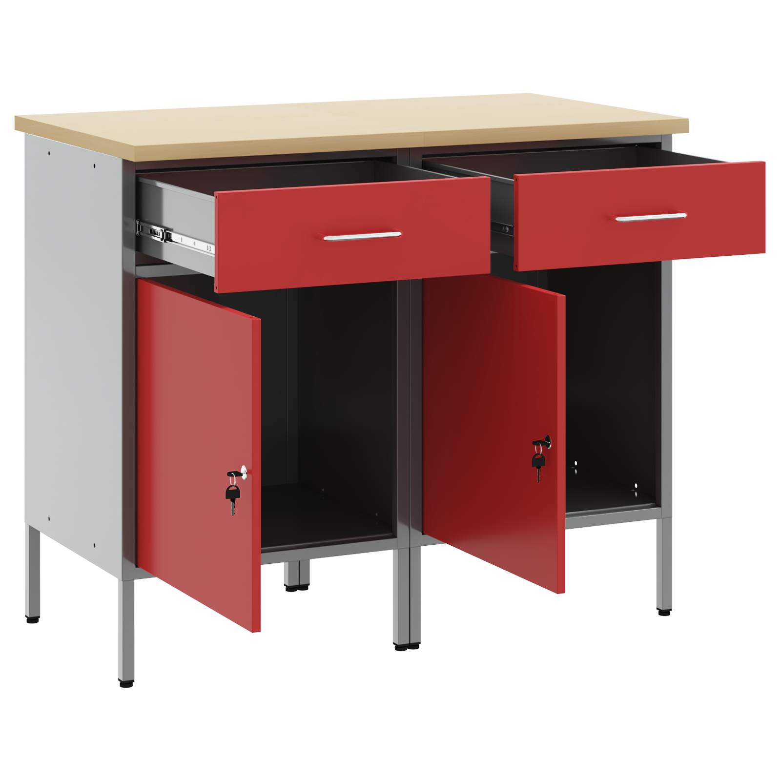 Work Cabinet 2 pcs Red and Grey Engineered Wood and Steel - Image 4