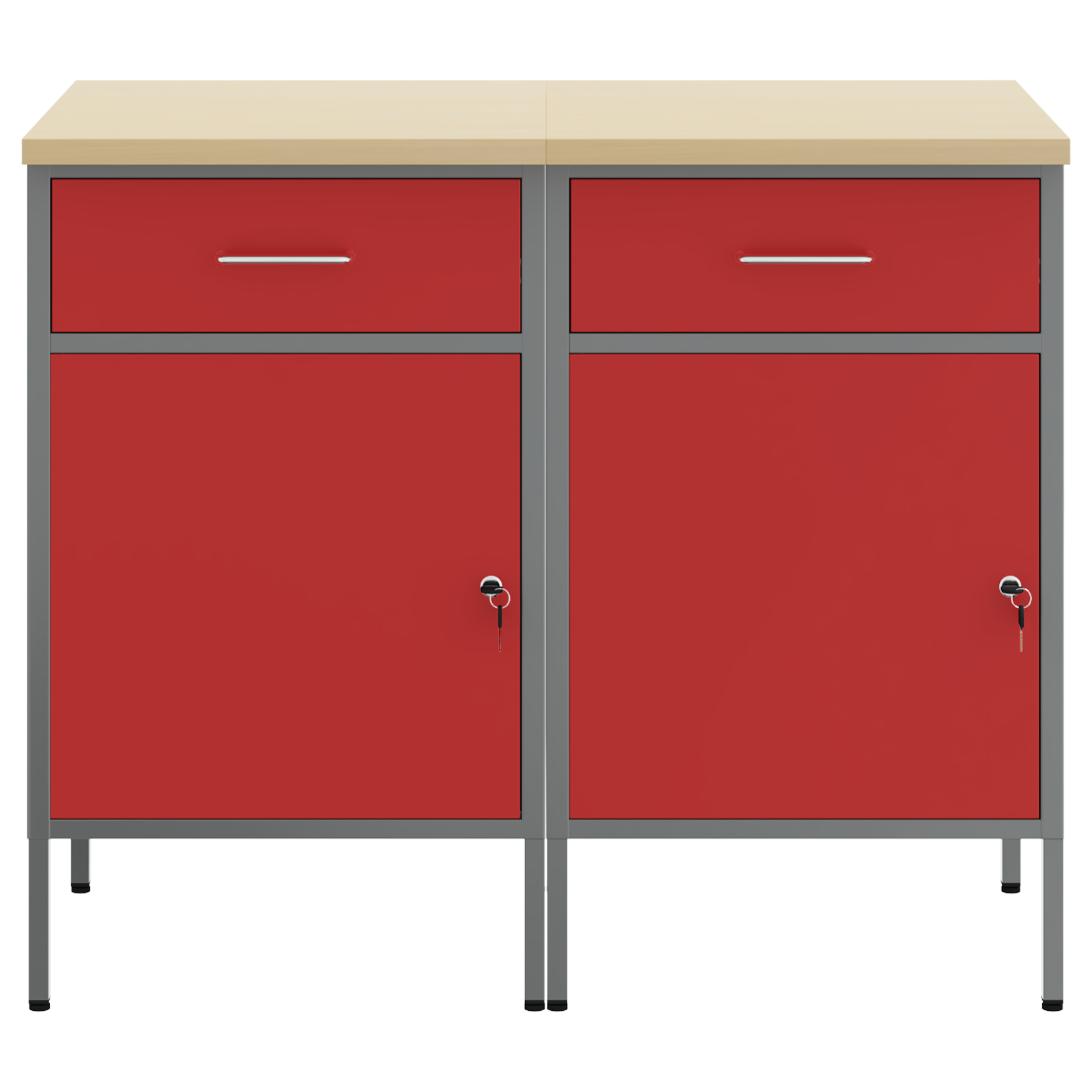Work Cabinet 2 pcs Red and Grey Engineered Wood and Steel - Image 8