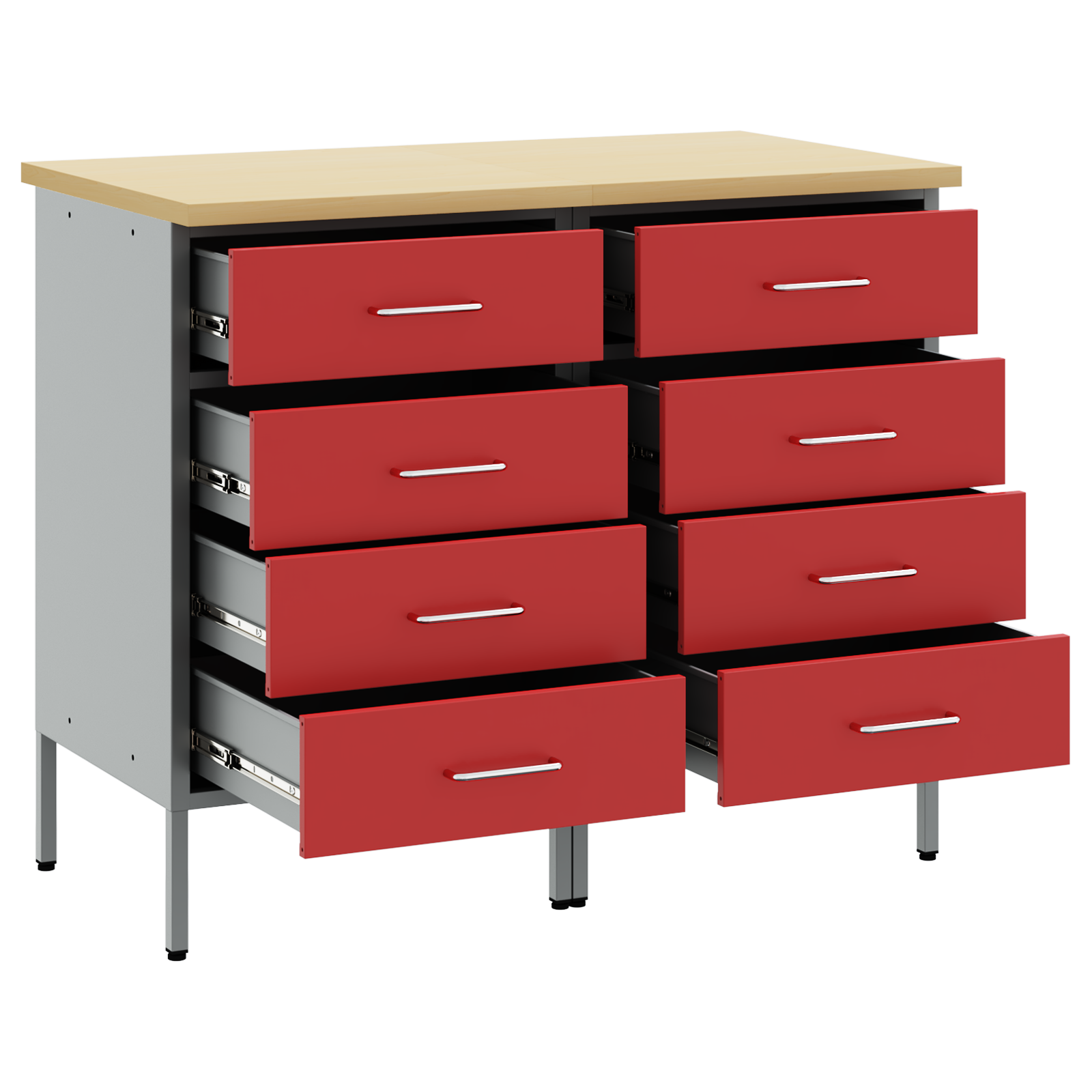 Work Cabinet 2 pcs Red and Grey Engineered Wood and Steel - Image 4