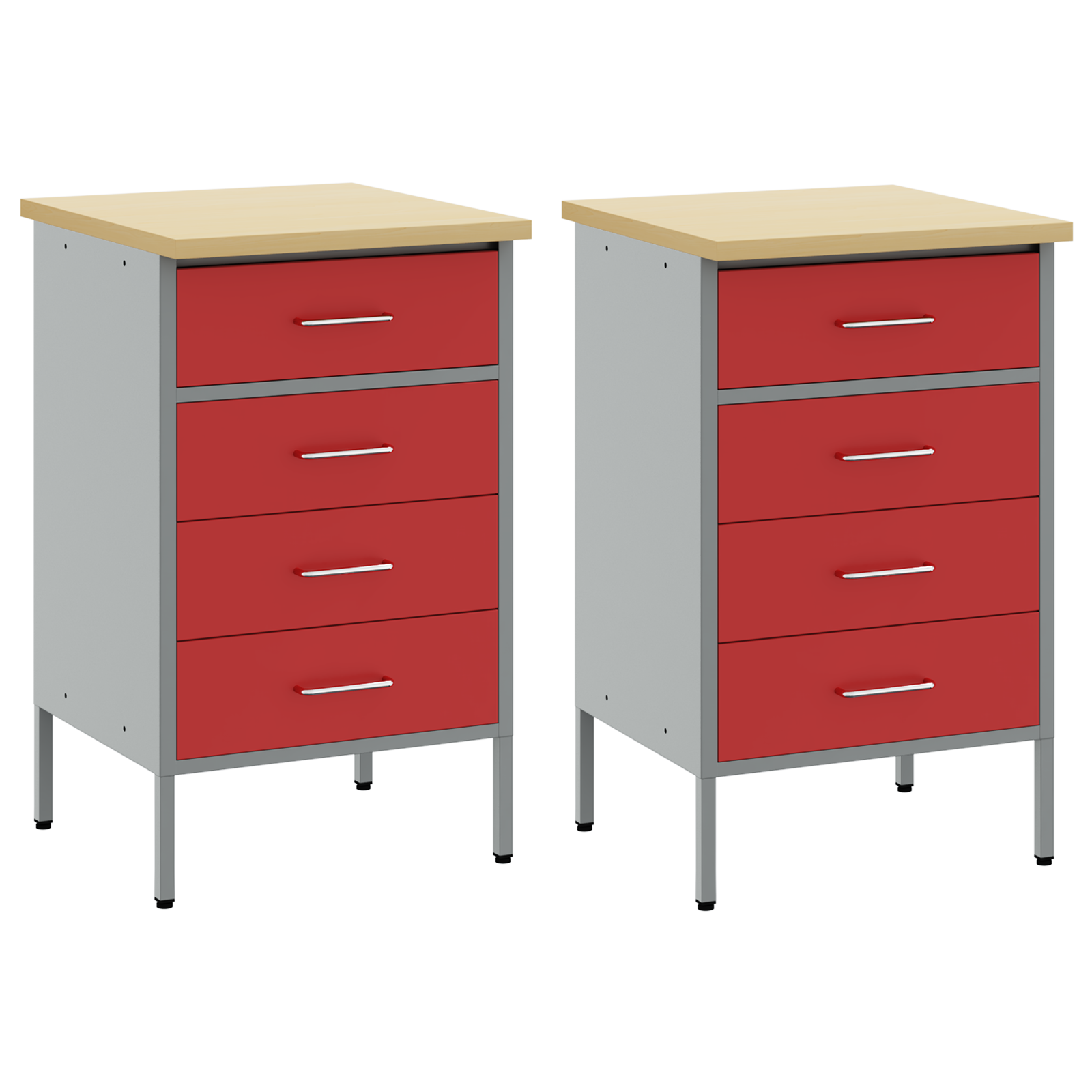 Work Cabinet 2 pcs Red and Grey Engineered Wood and Steel - Image 5