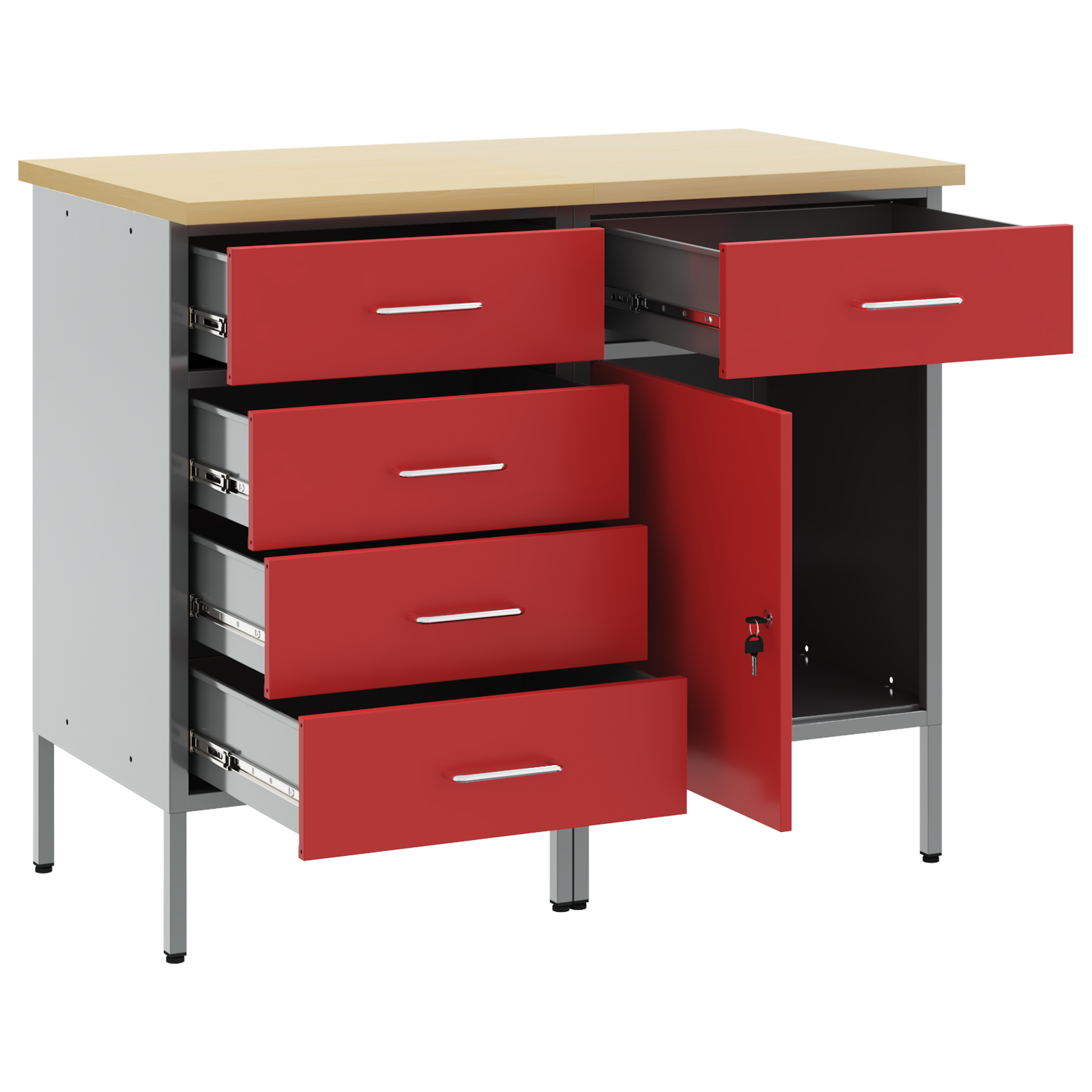 2 Piece Work Cabinet Set Red and Grey Engineered Wood and Steel - Image 4