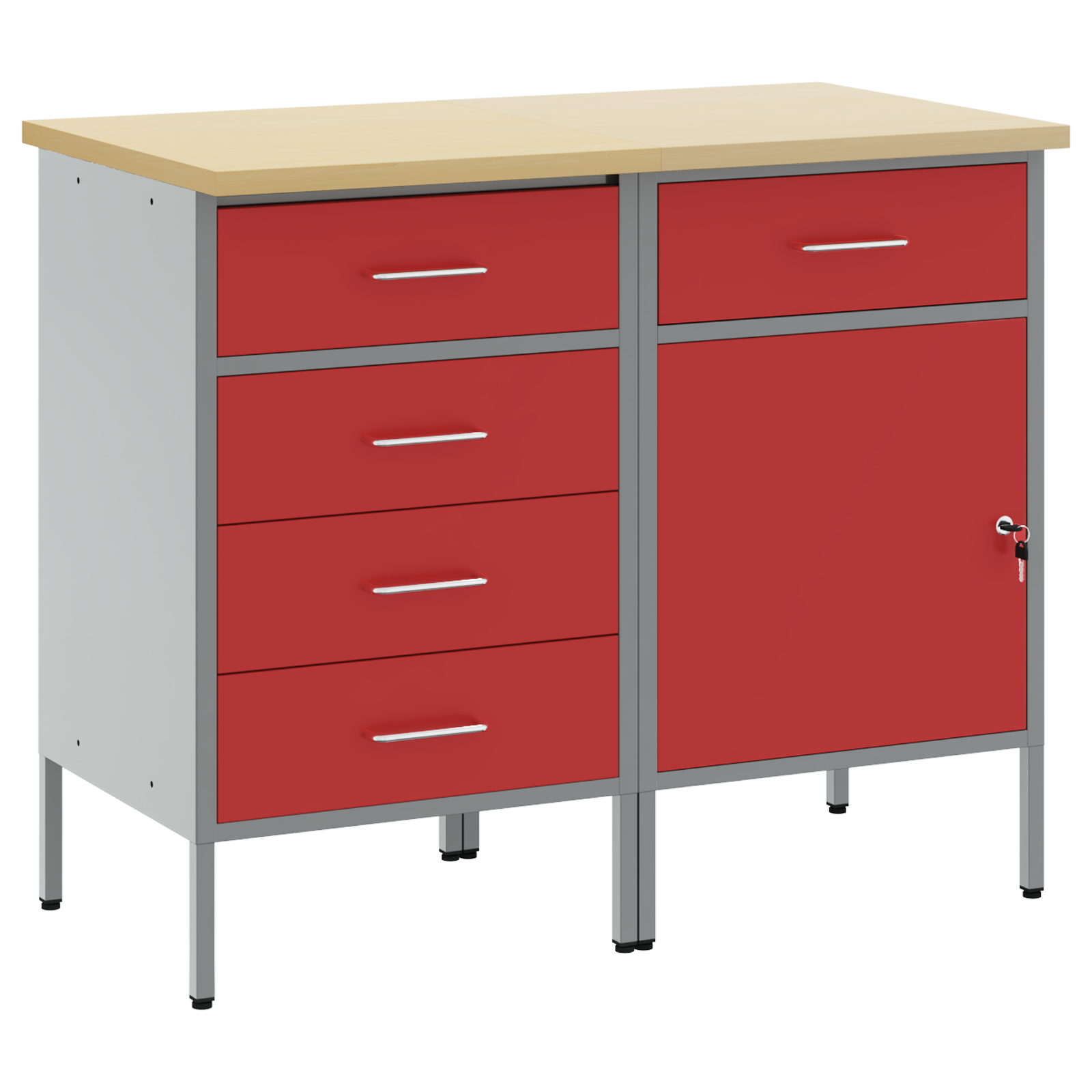 2 Piece Work Cabinet Set Red and Grey Engineered Wood and Steel - Image 2