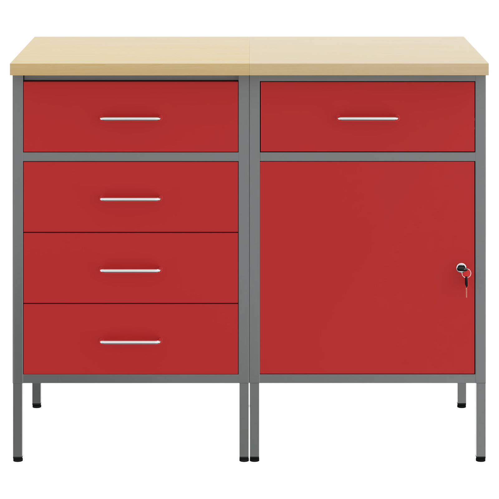 2 Piece Work Cabinet Set Red and Grey Engineered Wood and Steel - Image 6