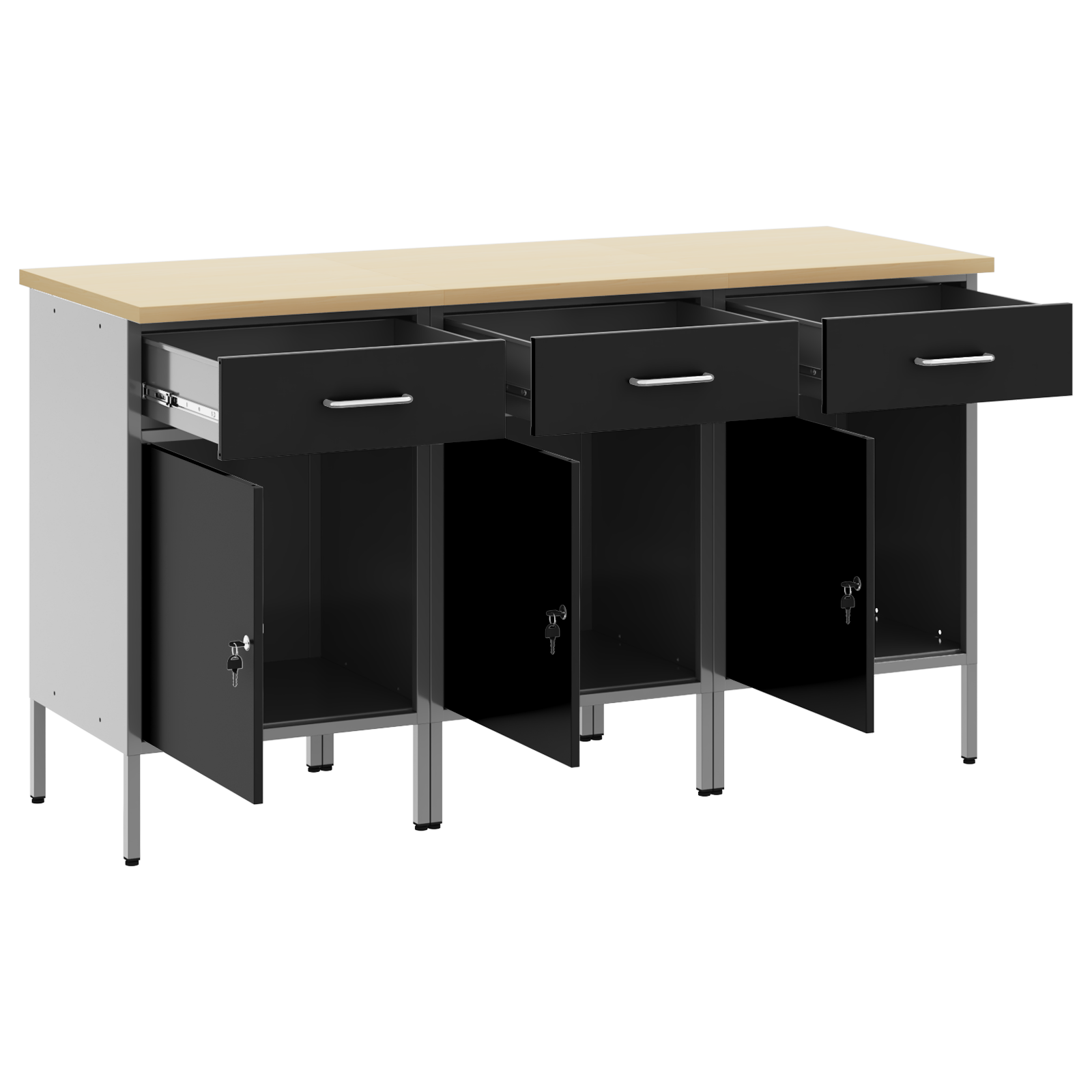 Work Cabinet Set Set of 3 Black and Grey Steel 150 x 55 x 85 cm - Image 4