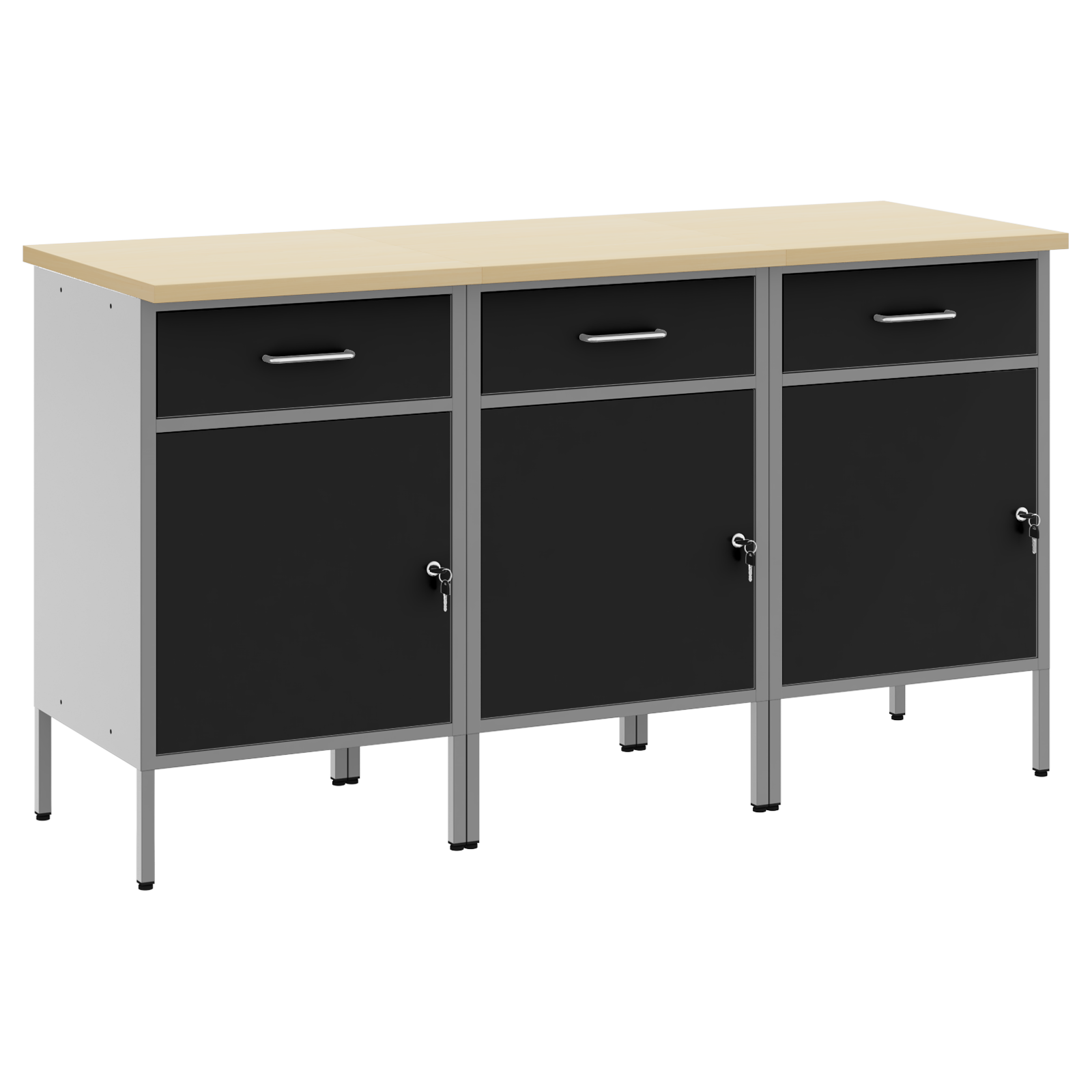 Work Cabinet Set Set of 3 Black and Grey Steel 150 x 55 x 85 cm - Image 6