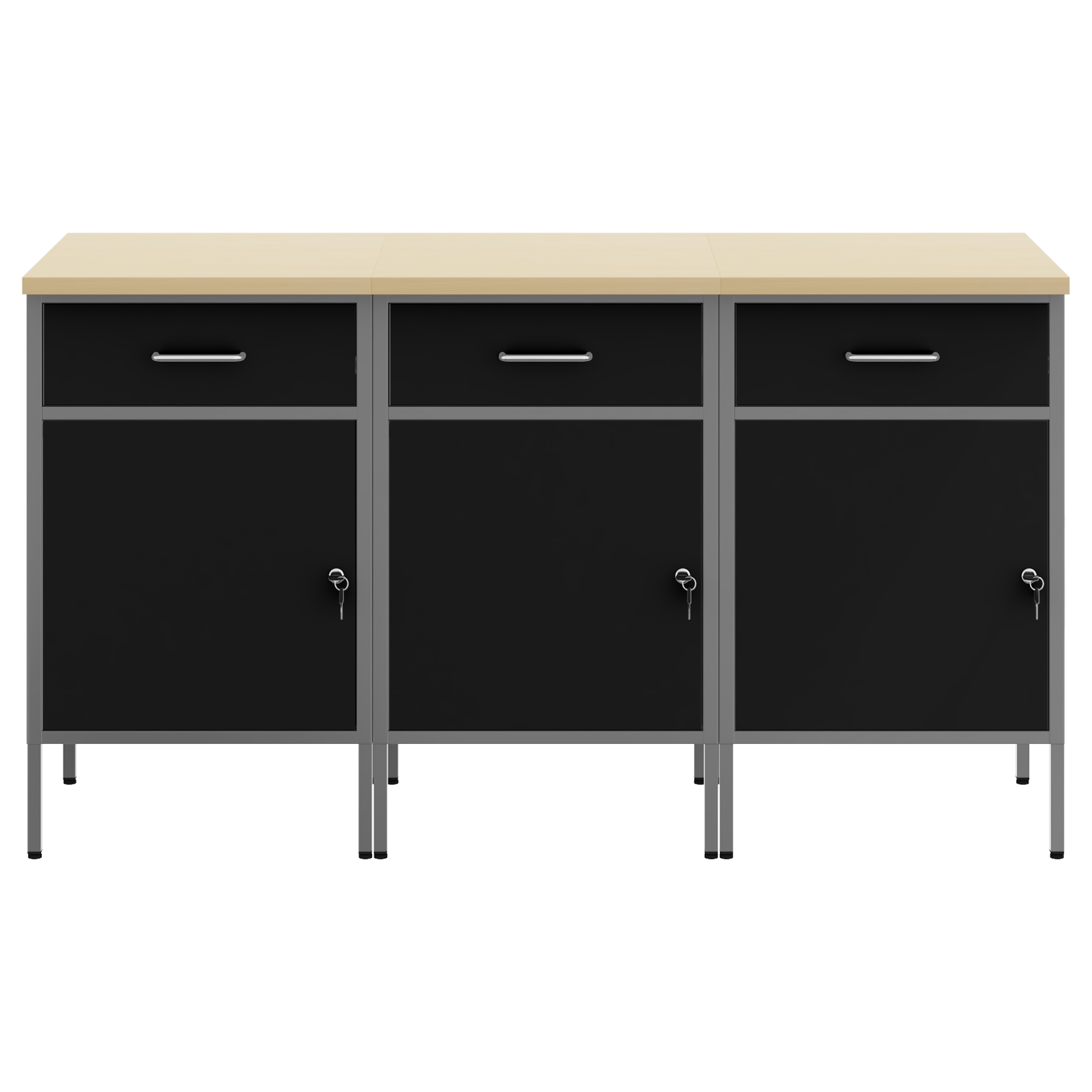 Work Cabinet Set Set of 3 Black and Grey Steel 150 x 55 x 85 cm - Image 8