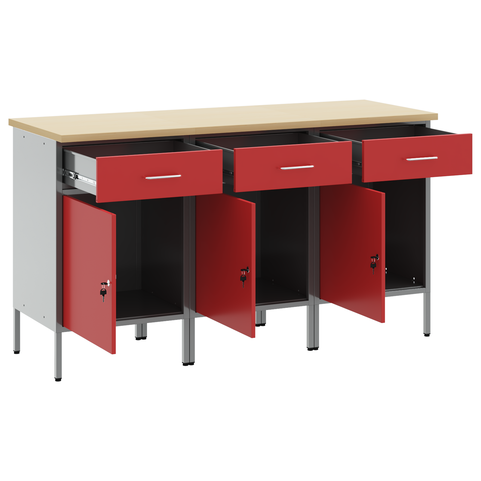Work Cabinet Set Set of 3 Red and Grey Steel 150 x 55 x 85 cm - Image 5