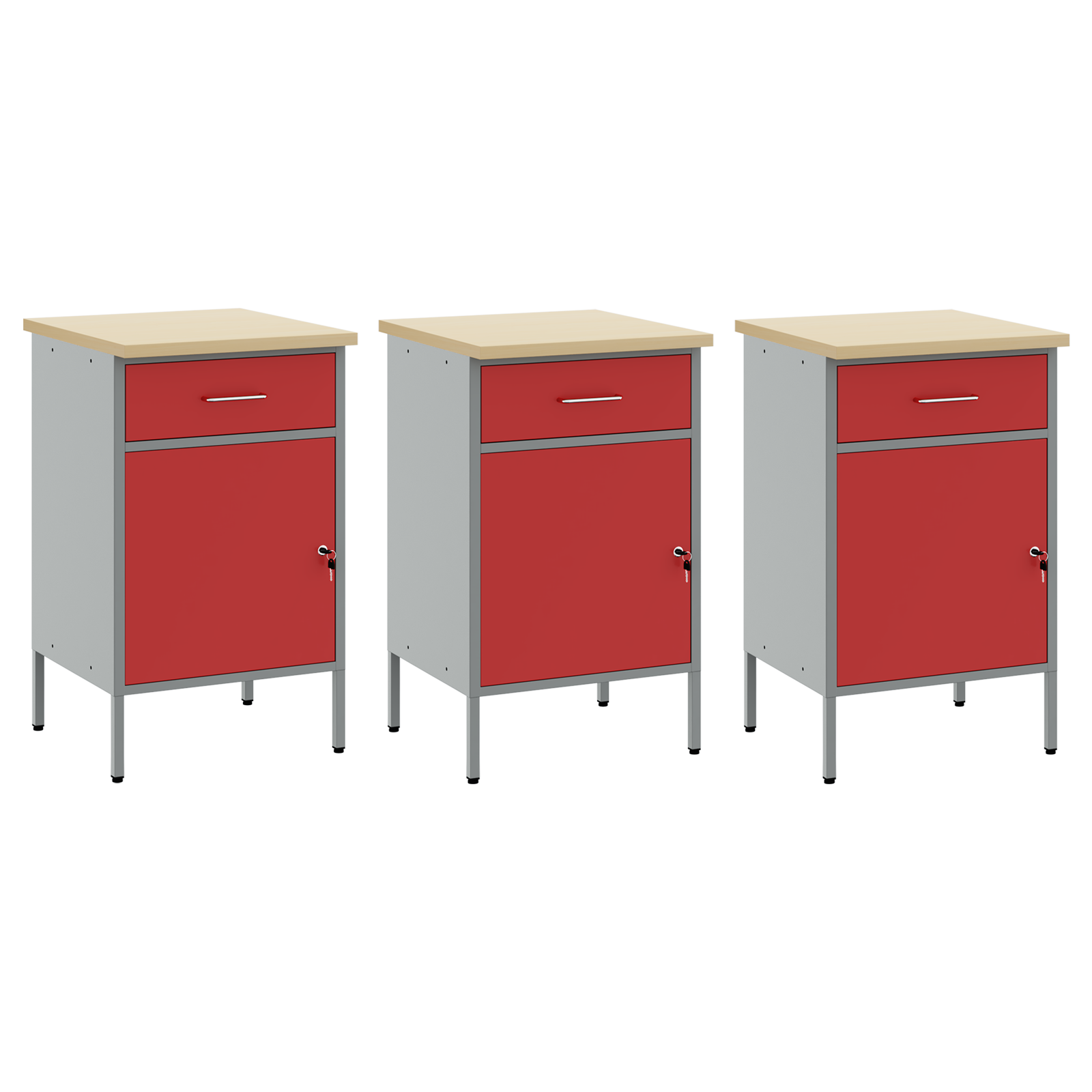 Work Cabinet Set Set of 3 Red and Grey Steel 150 x 55 x 85 cm - Image 6
