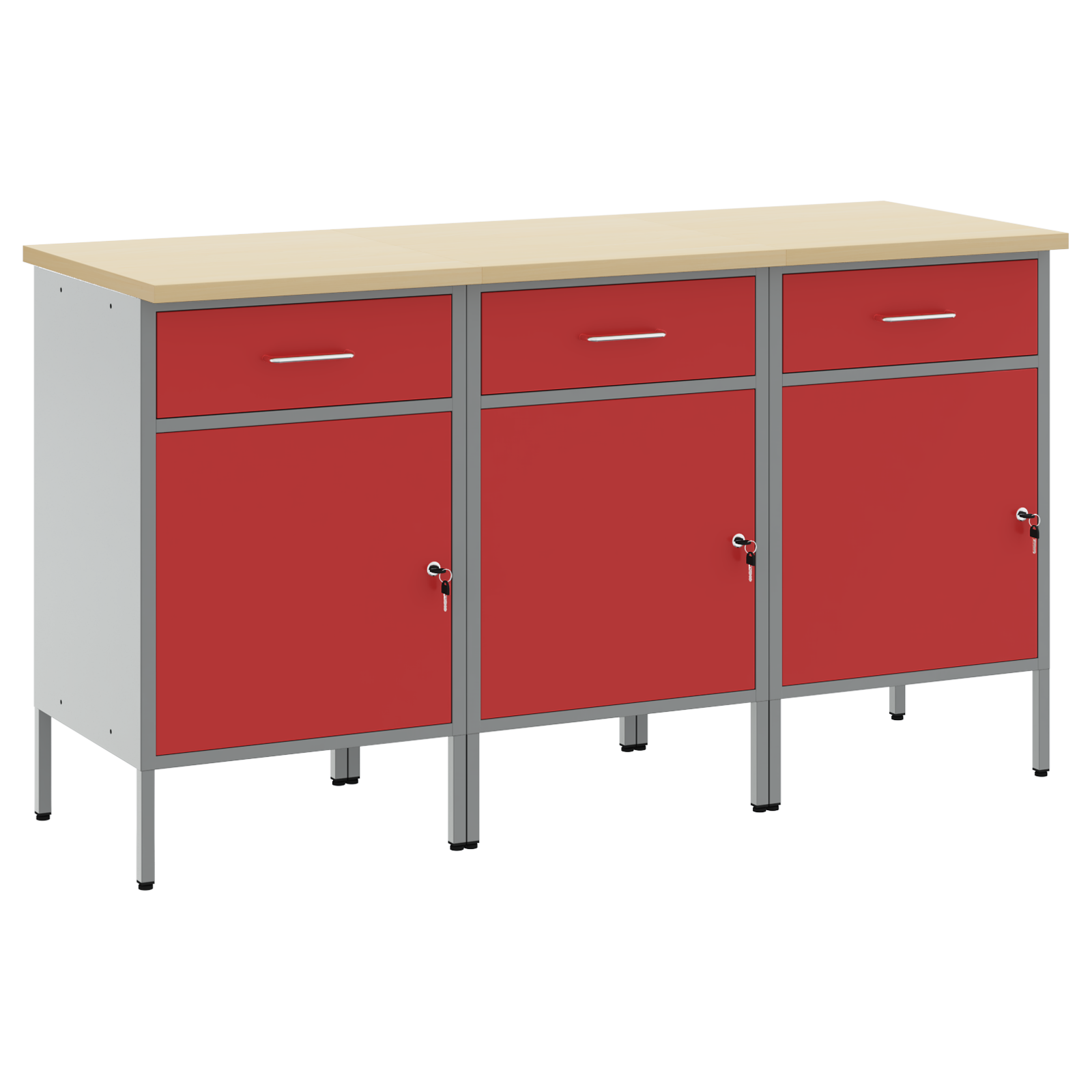 Work Cabinet Set Set of 3 Red and Grey Steel 150 x 55 x 85 cm - Image 2