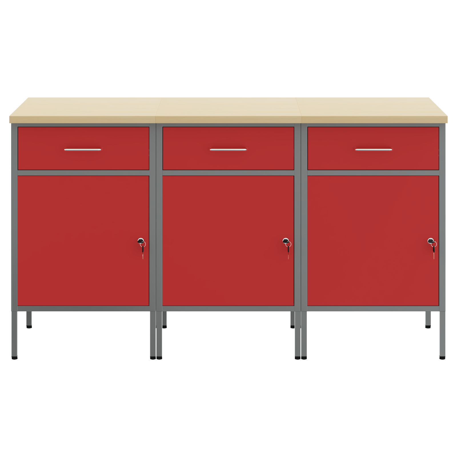 Work Cabinet Set Set of 3 Red and Grey Steel 150 x 55 x 85 cm - Image 9