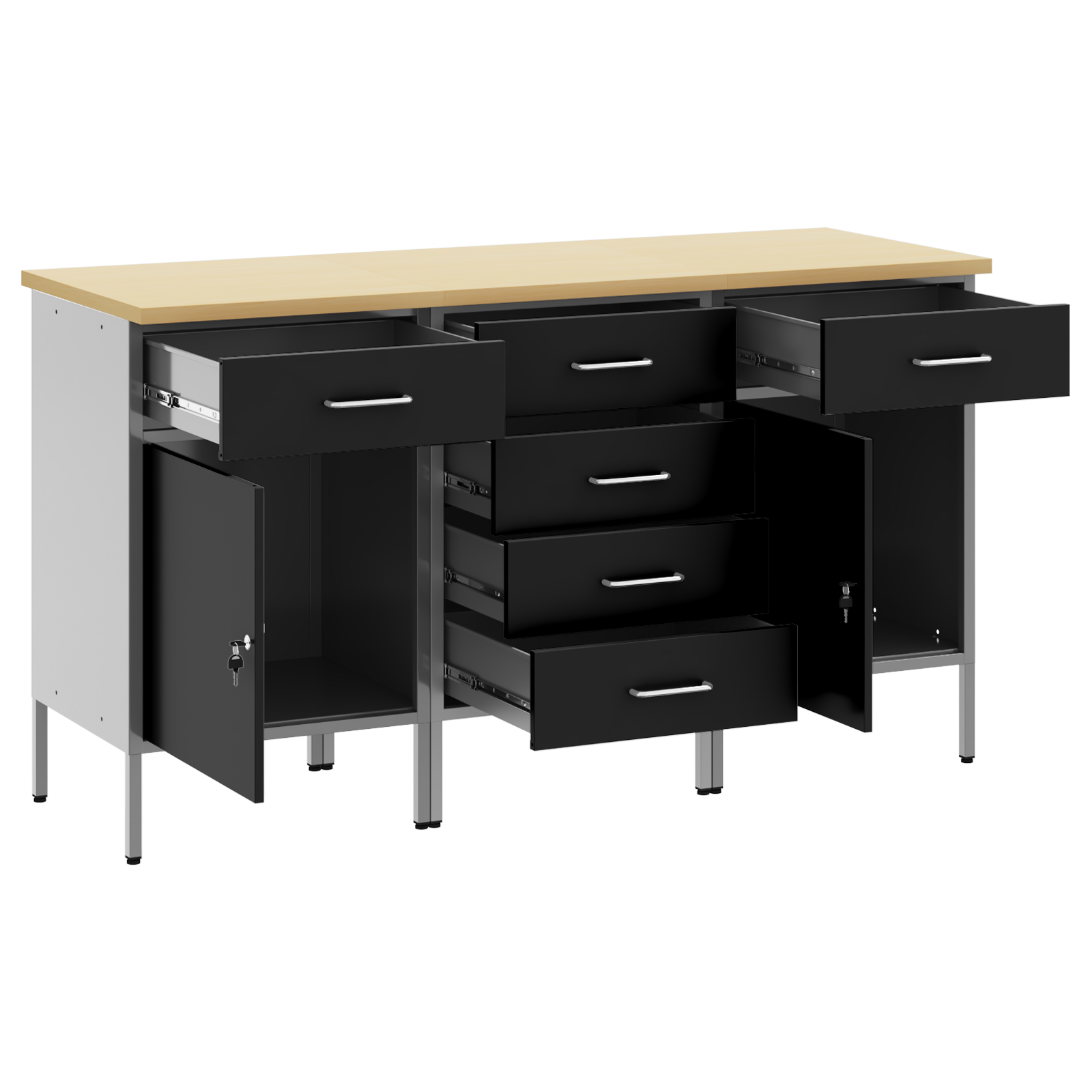 3-Piece Work Cabinet Set in Black and Grey, Made of Engineered Wood and Steel - Image 5