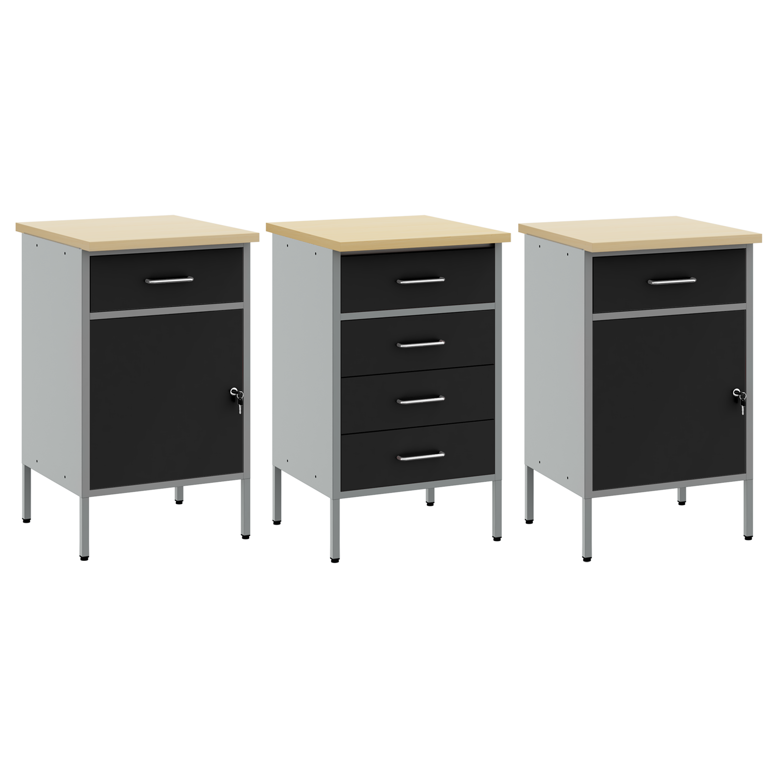 3-Piece Work Cabinet Set in Black and Grey, Made of Engineered Wood and Steel - Image 6